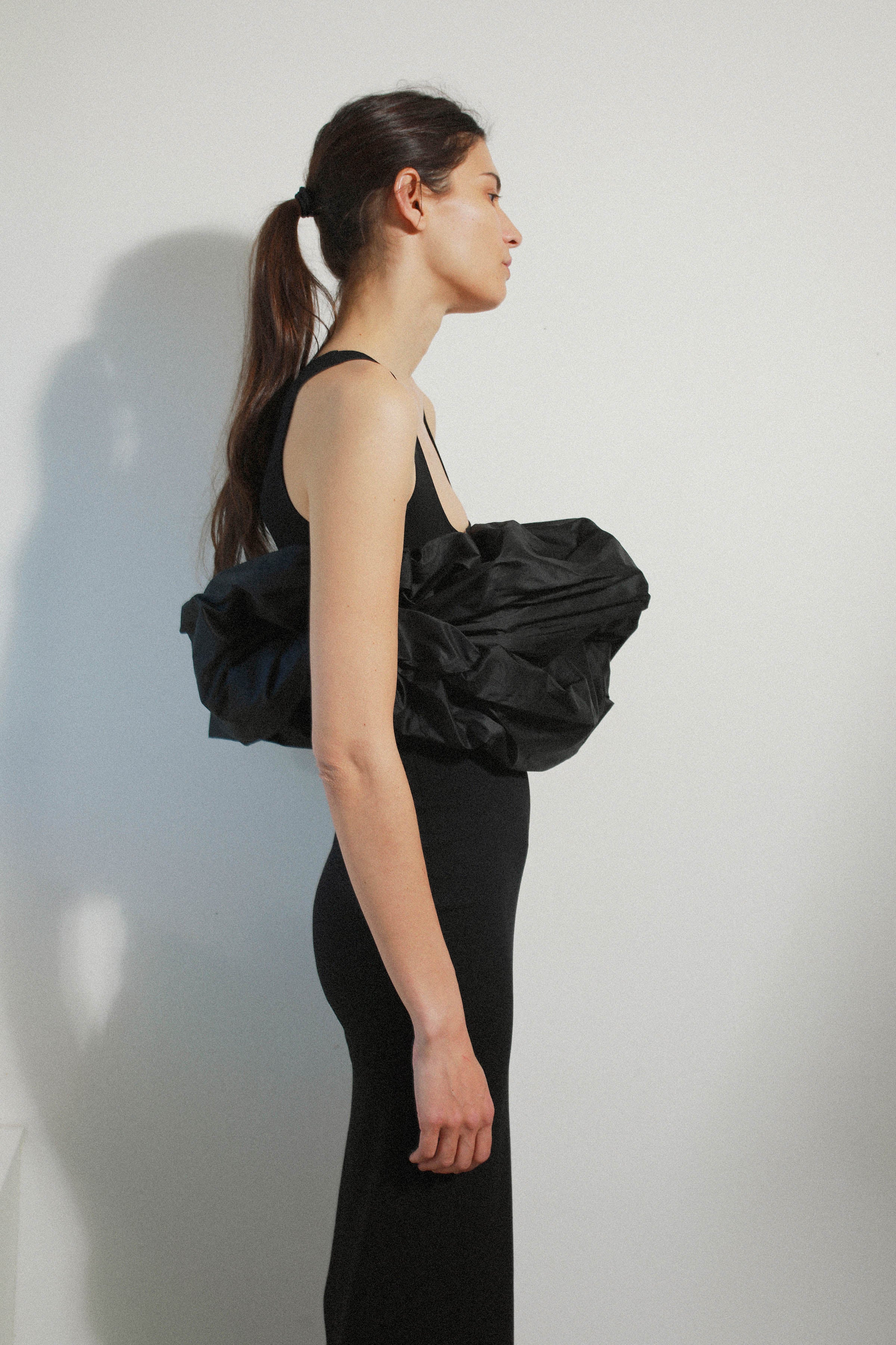 UNIQUE MODULAR PIECE in black silk