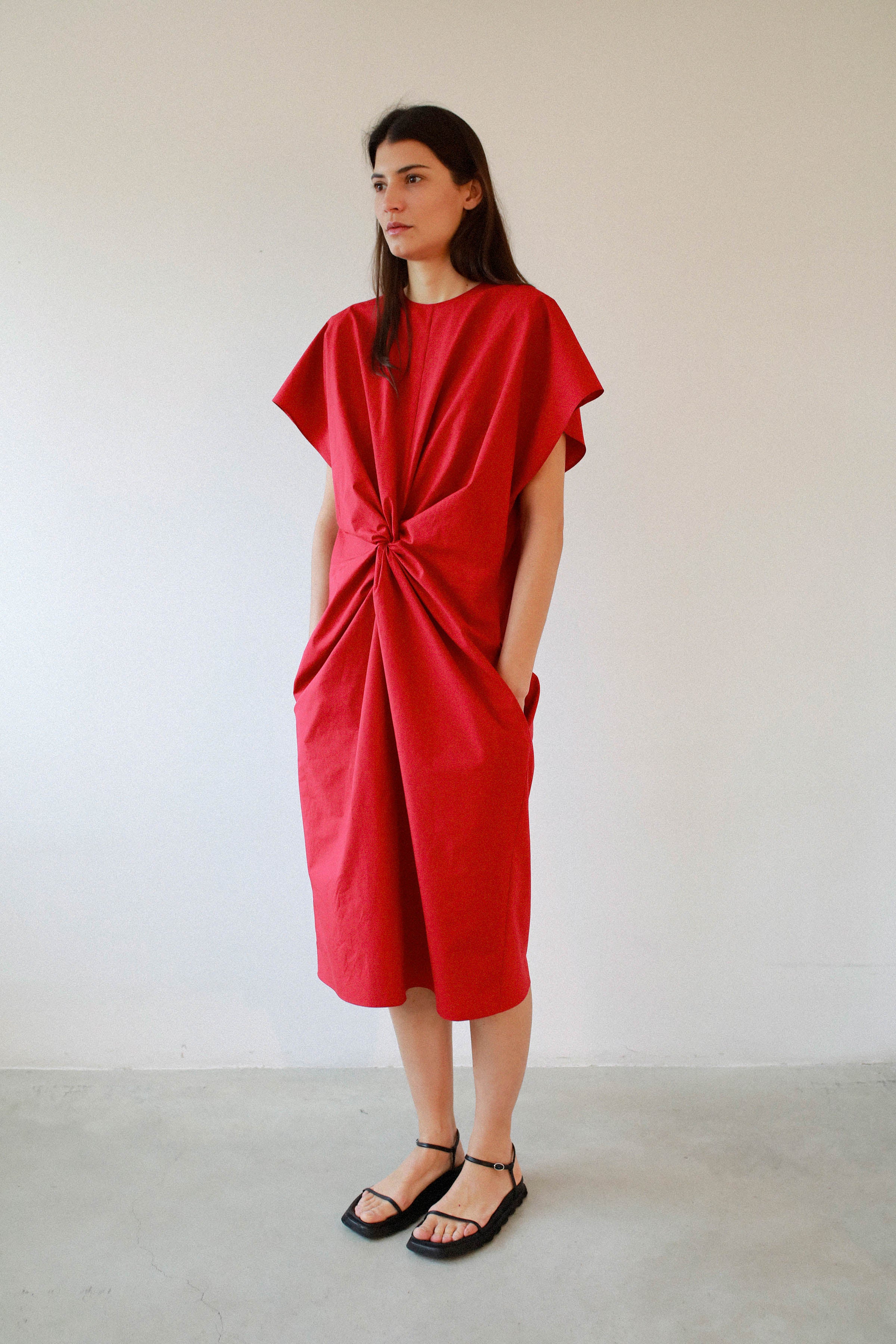 Front knot dress with box neckline