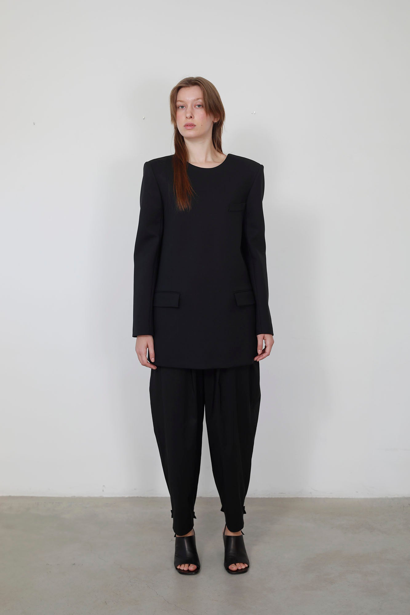 BLACK WOOL JACKET WITH BACK STRAP
