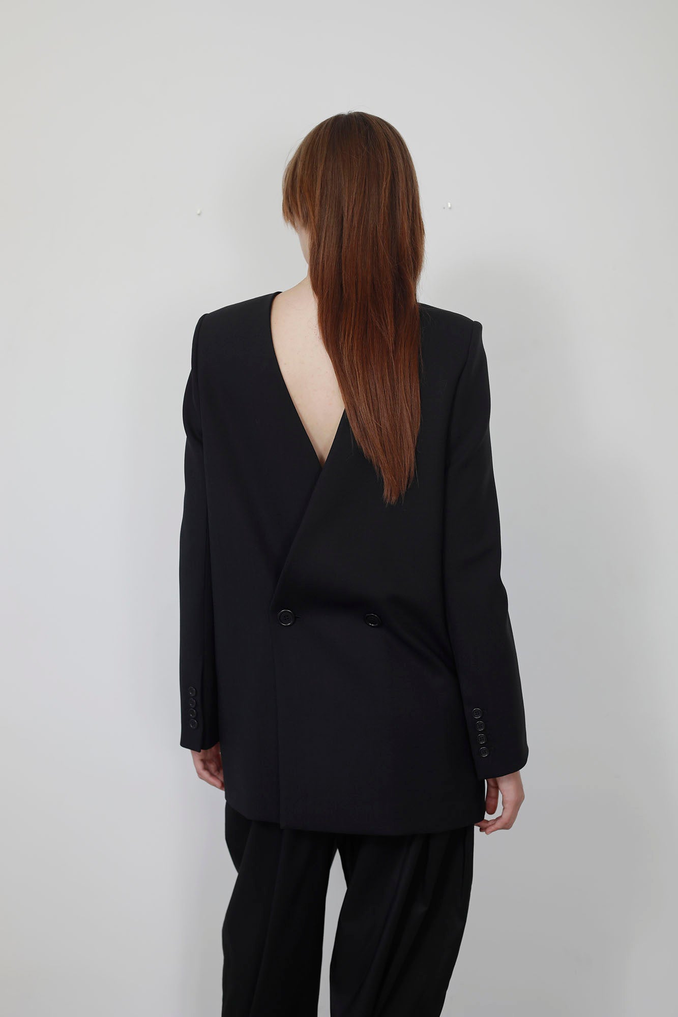 BLACK WOOL JACKET WITH BACK STRAP