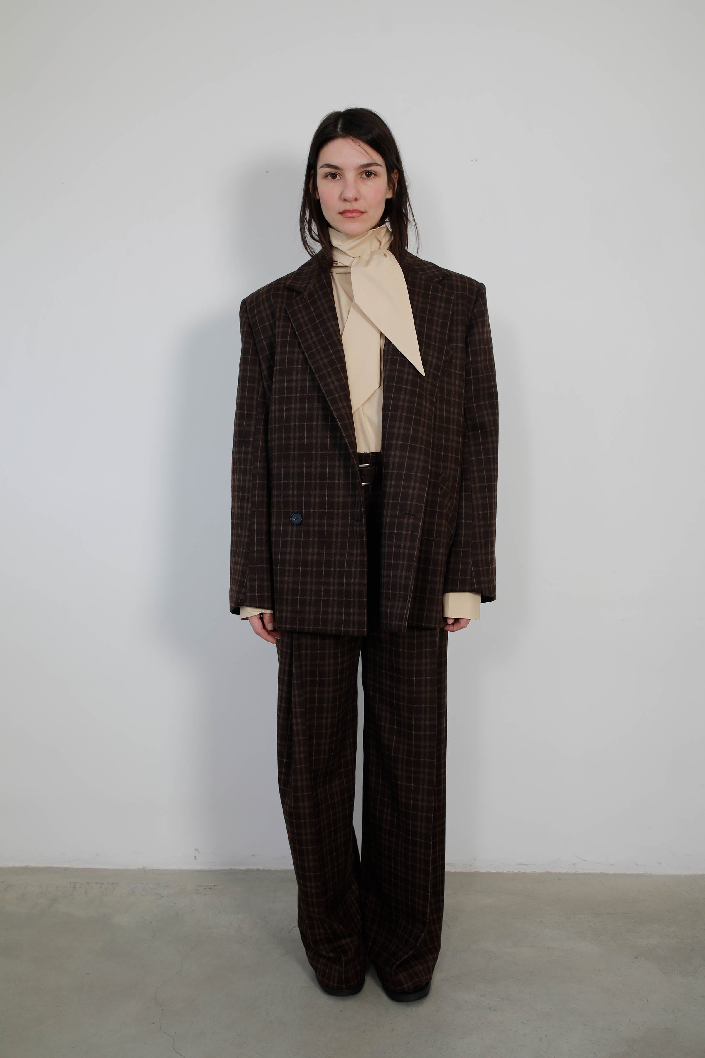OVERSIZED TAILORED JACKET IN BROWN CHECKED WOOL