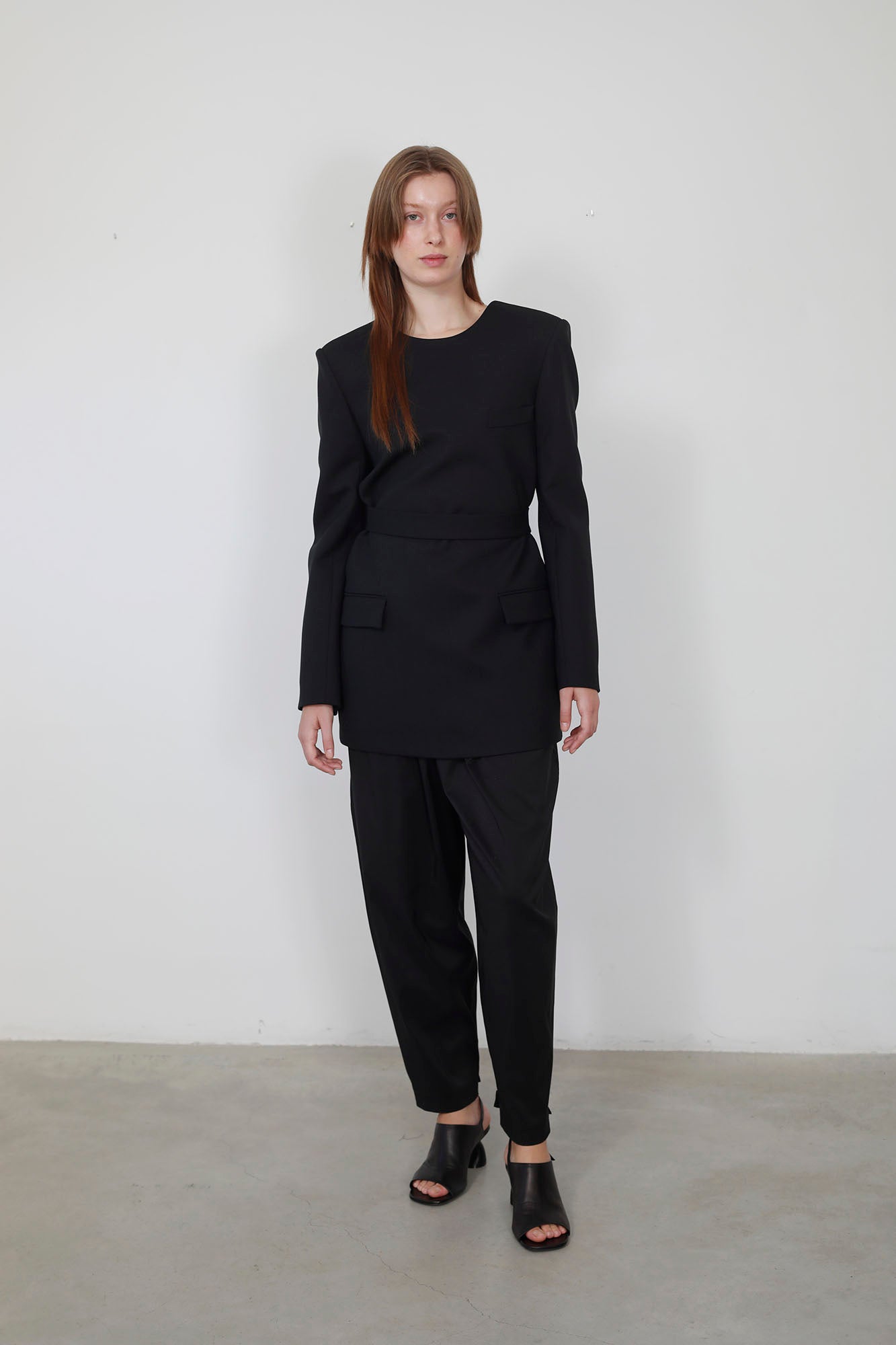 BLACK WOOL JACKET WITH BACK STRAP