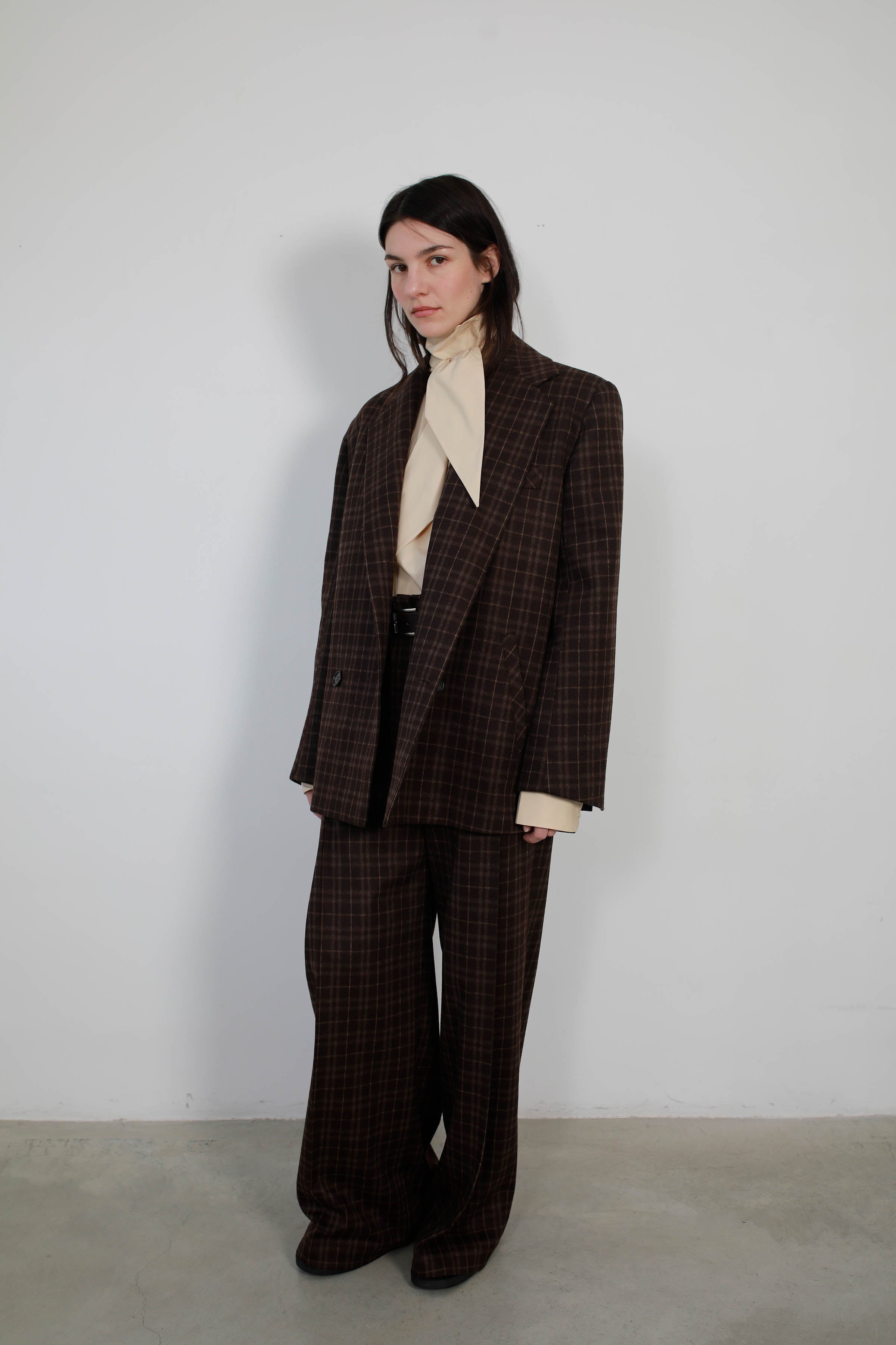 OVERSIZED TAILORED JACKET IN BROWN CHECKED WOOL