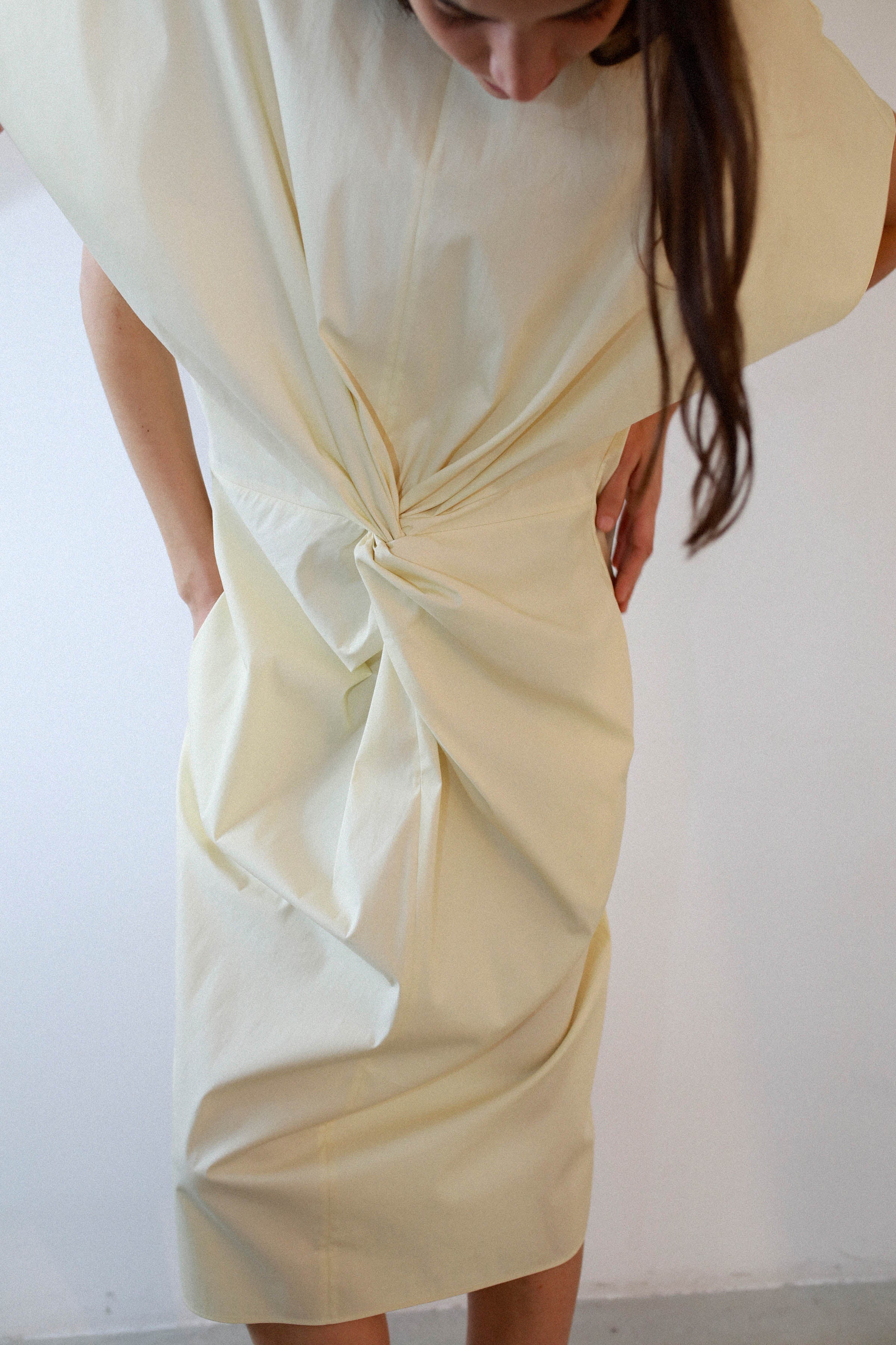 Front knot dress with box neckline