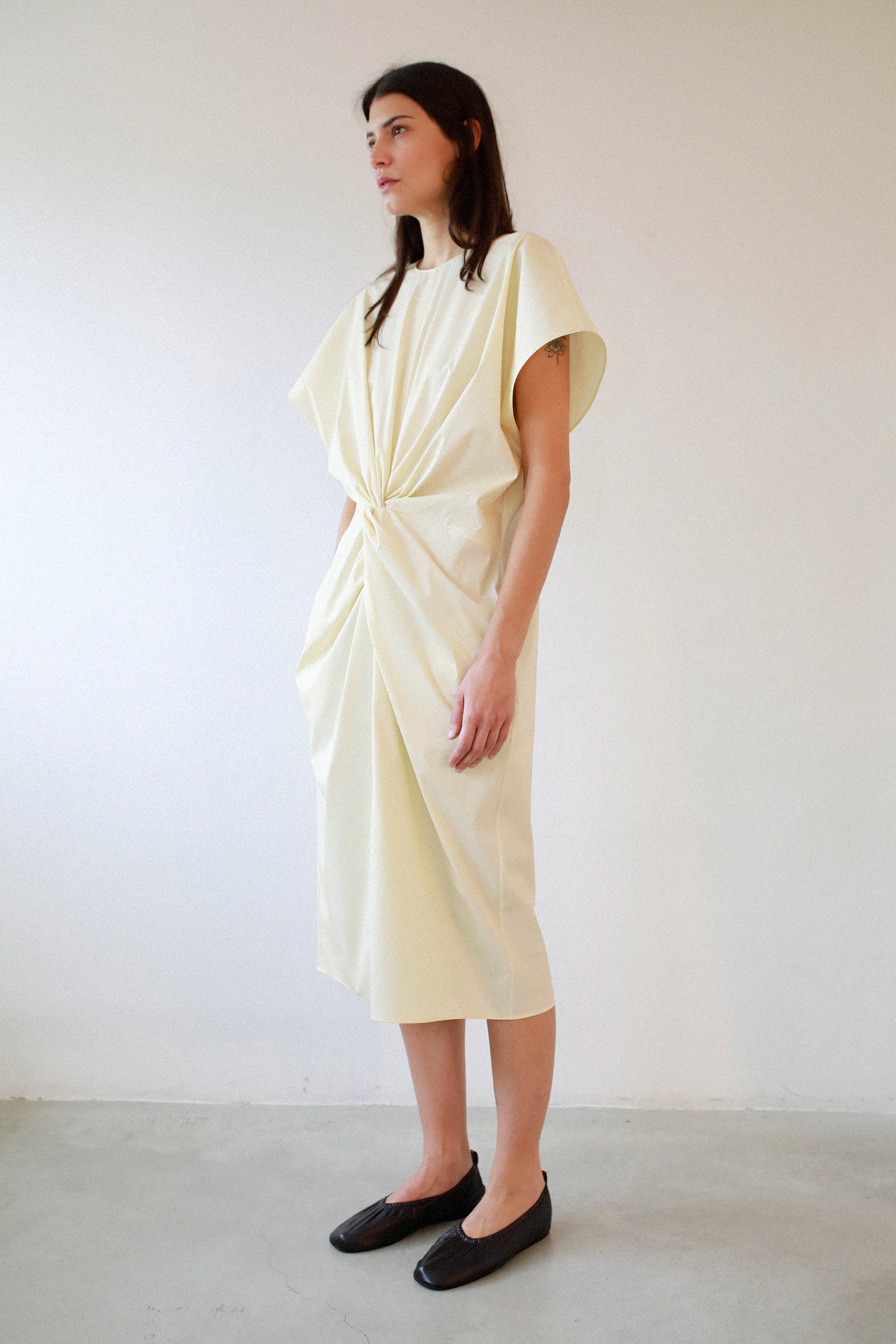 Front knot dress with box neckline