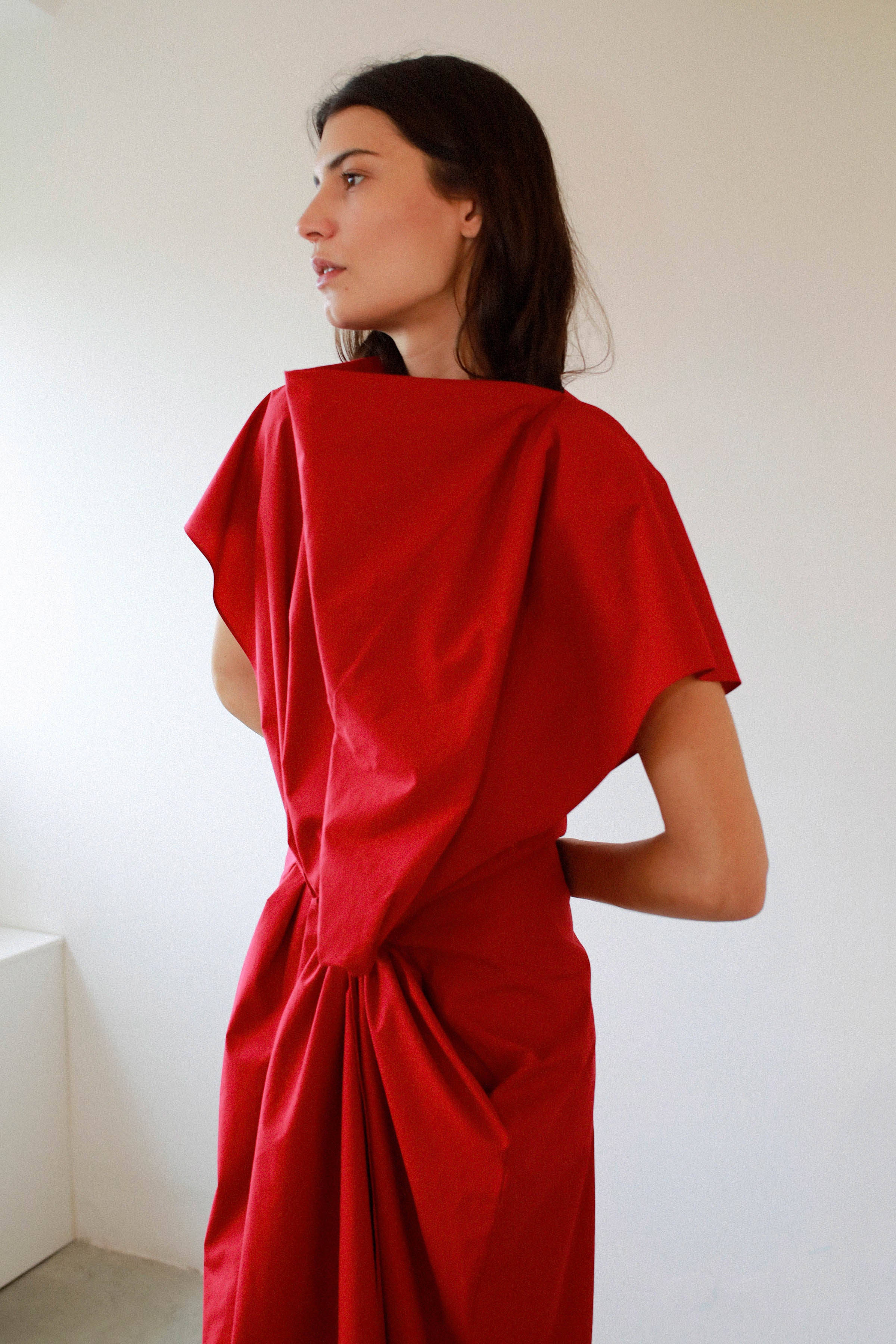 Front knot dress with box neckline