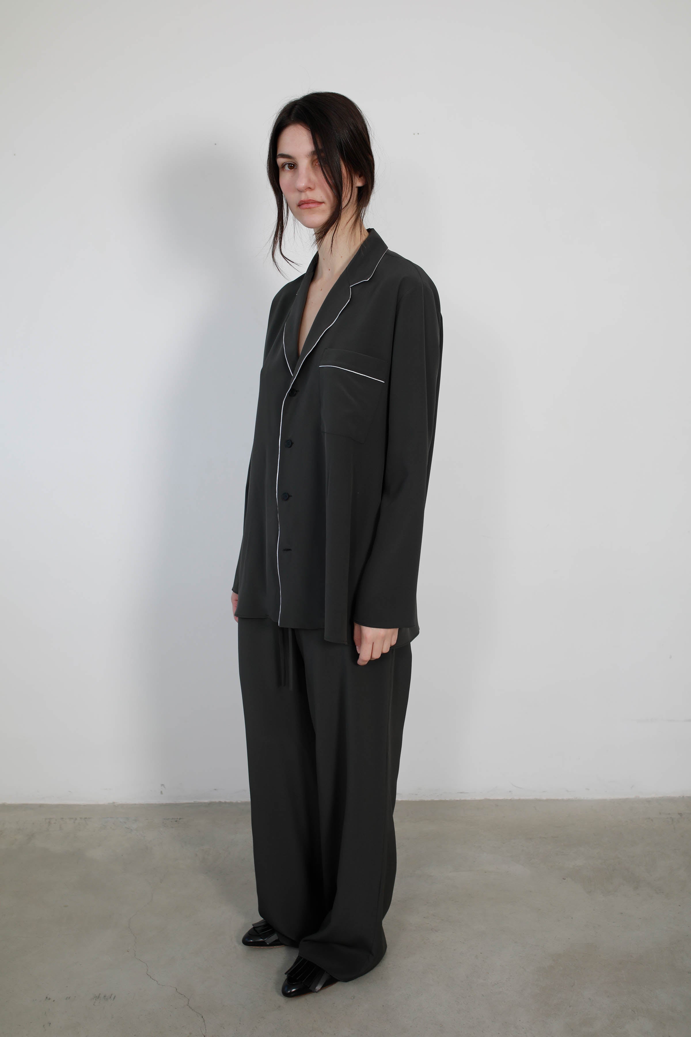 DARK GREY SILK WIDE PANTS