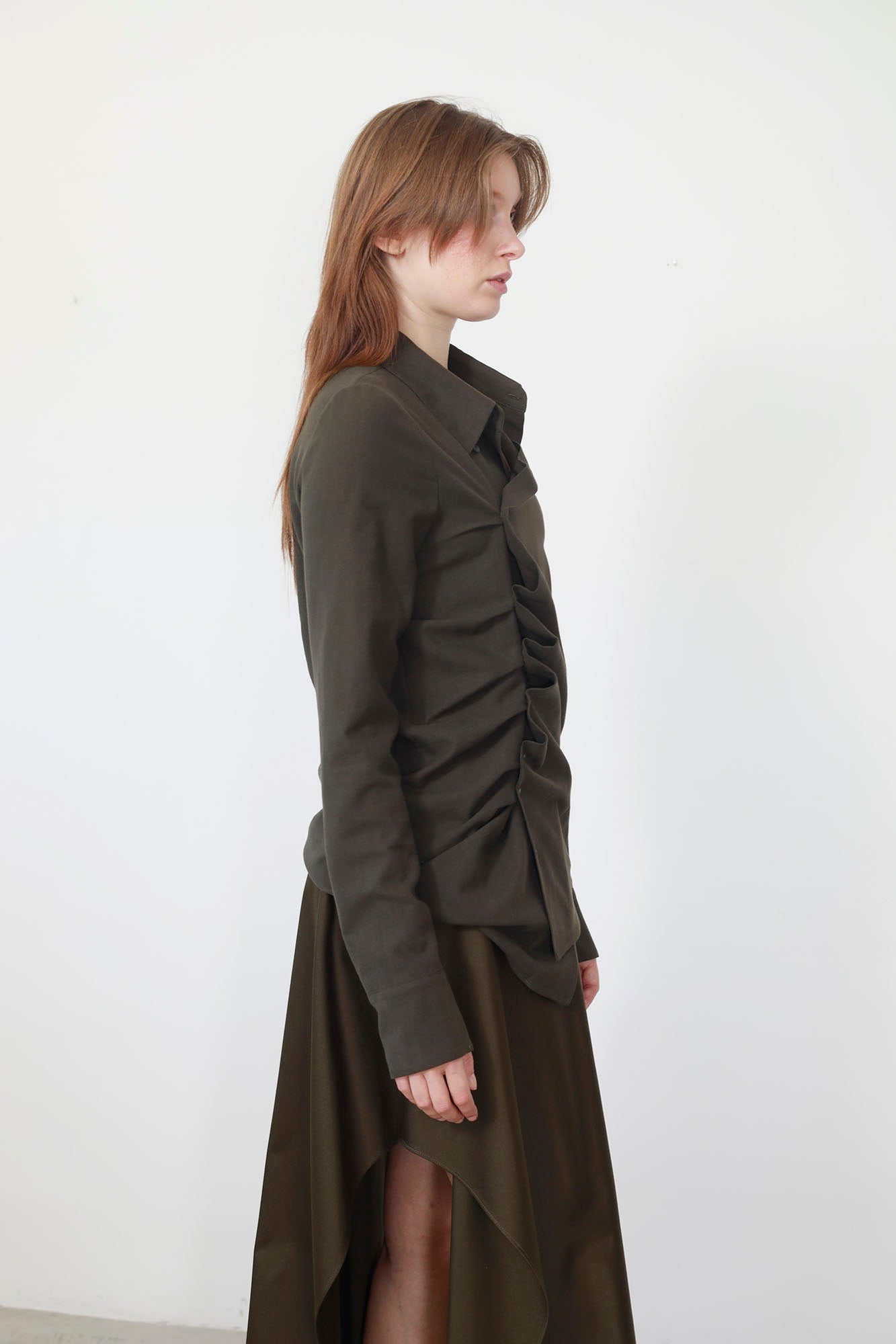 KHAKI IRREGULAR DRAPPED SHIRT