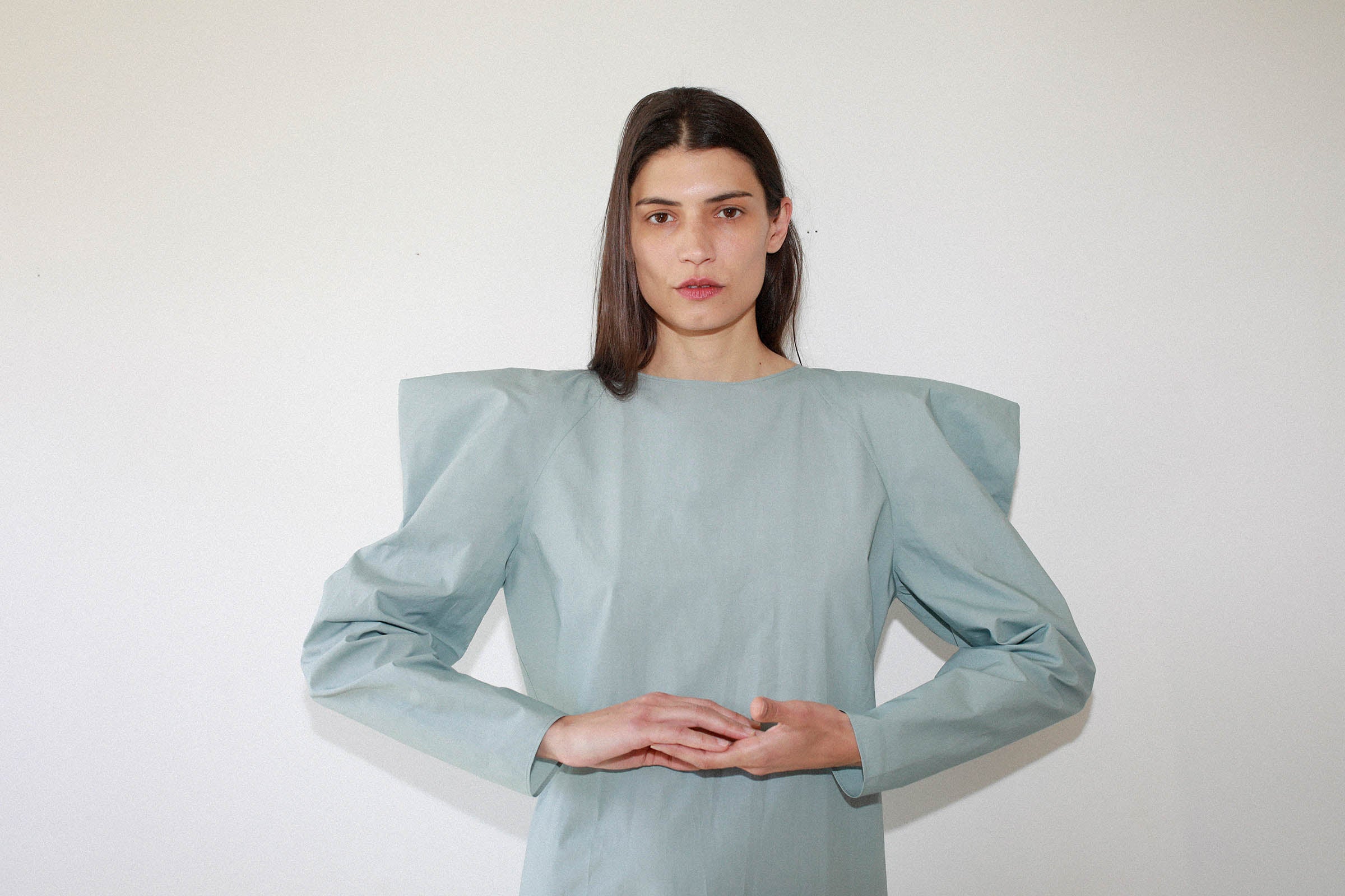 TRENCH DRESS WITH PUFF SLEEVES