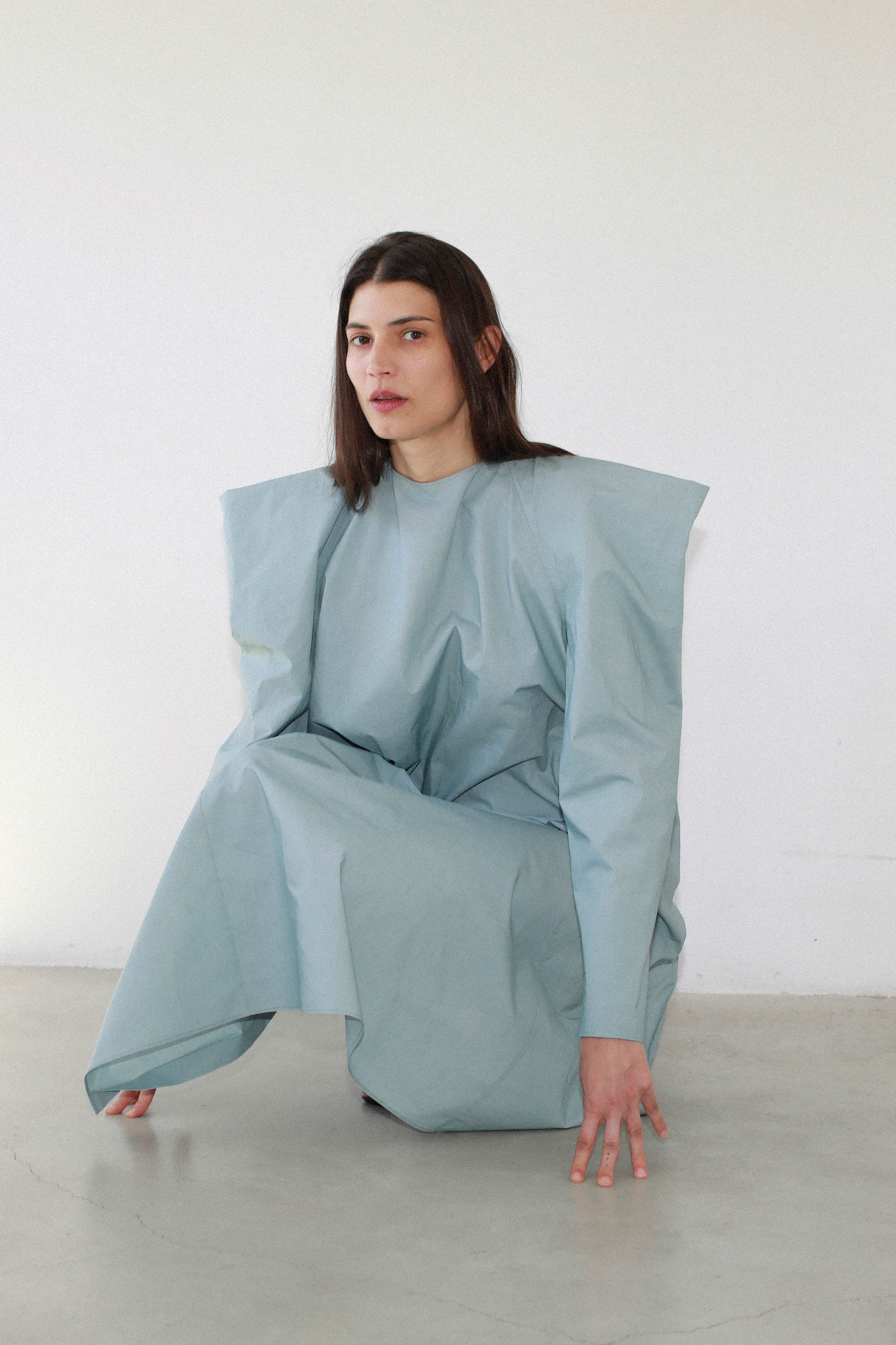 TRENCH DRESS WITH PUFF SLEEVES