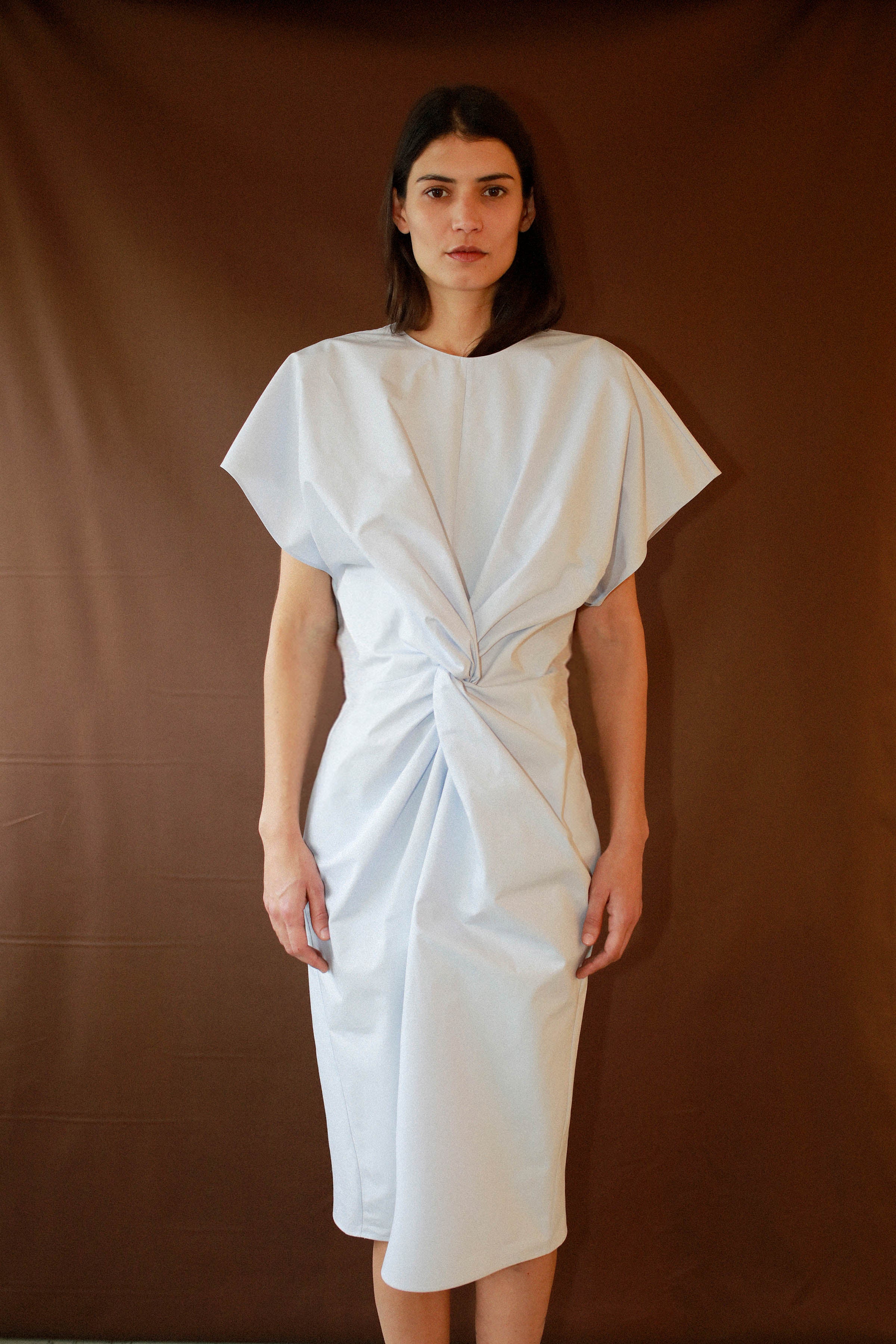 Front knot dress with box neckline