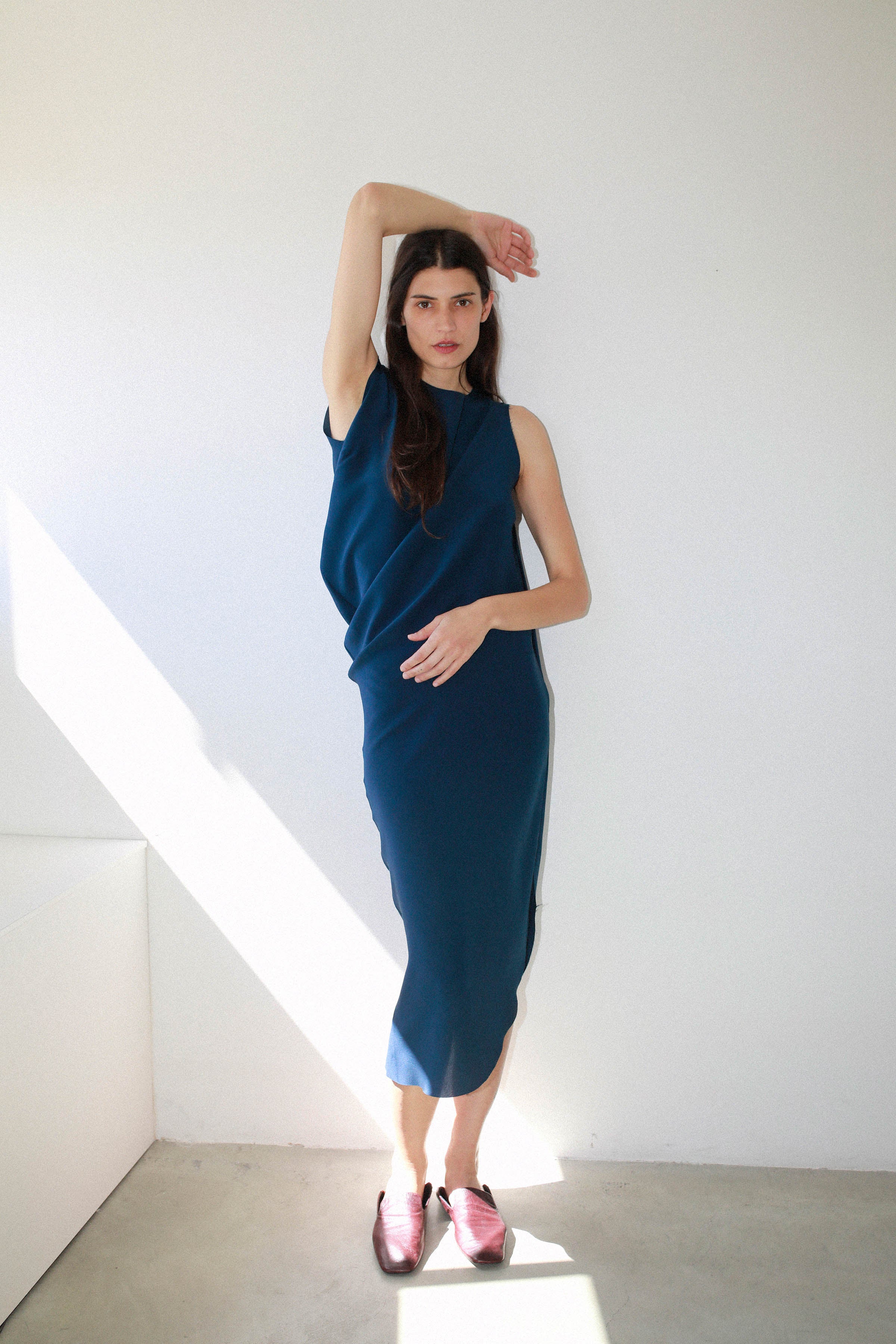 DRAPED DRESS in ultramarine silk