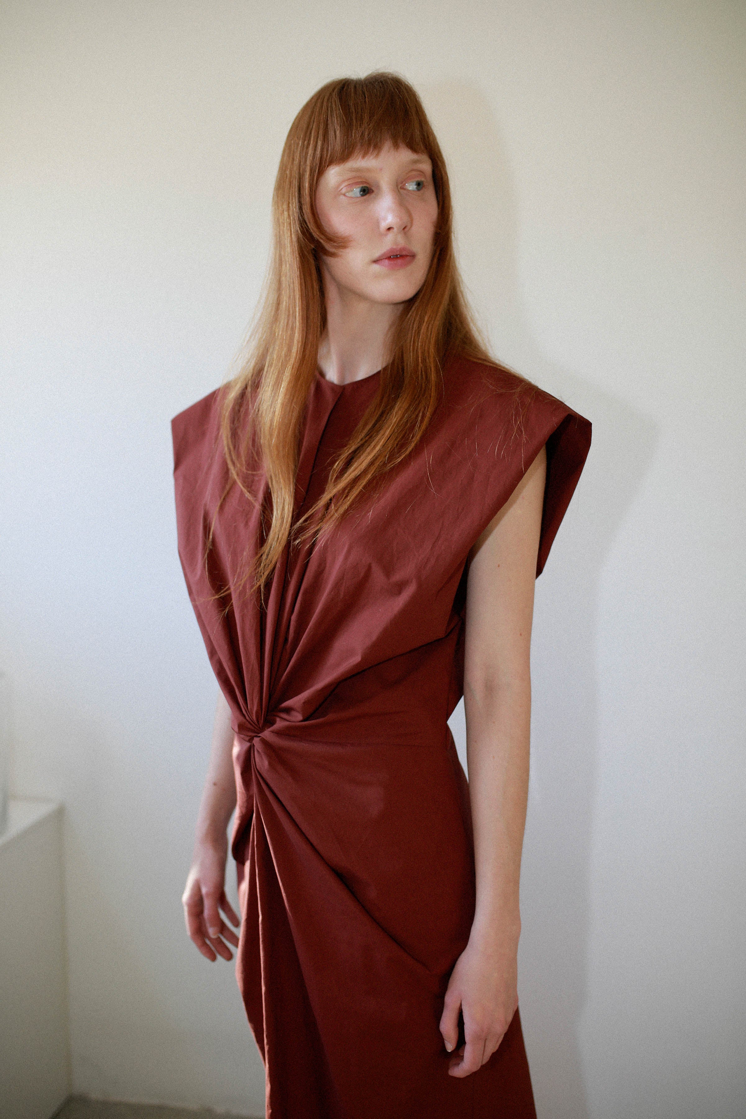 Front knot dress with box neckline