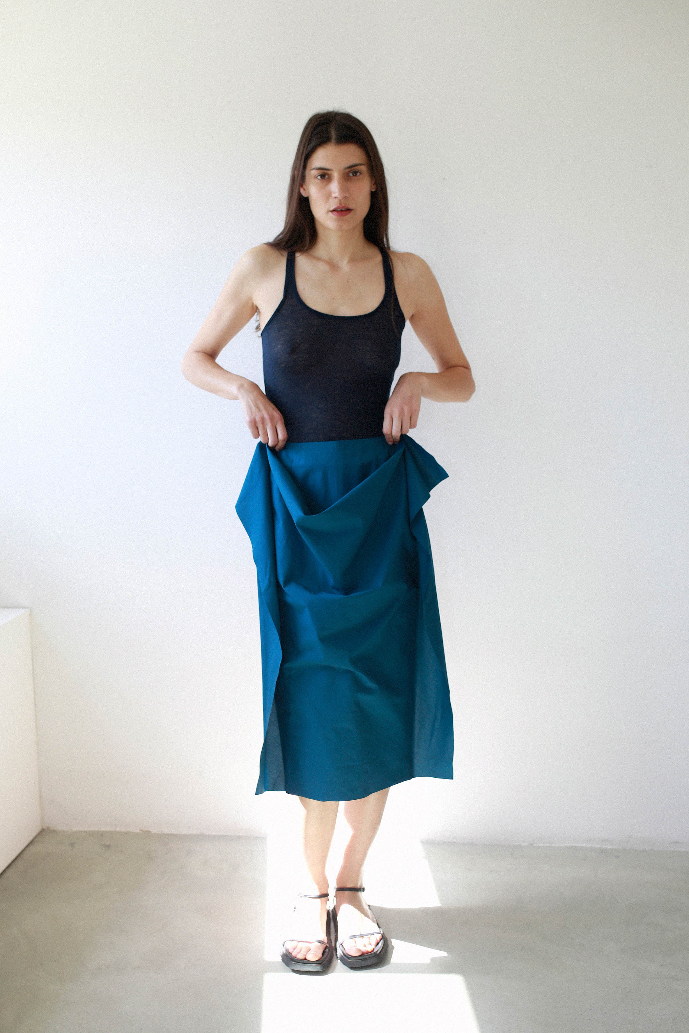 BRUSHSTROKE SKIRT WITH HANDKERCHIEF OVERLAY