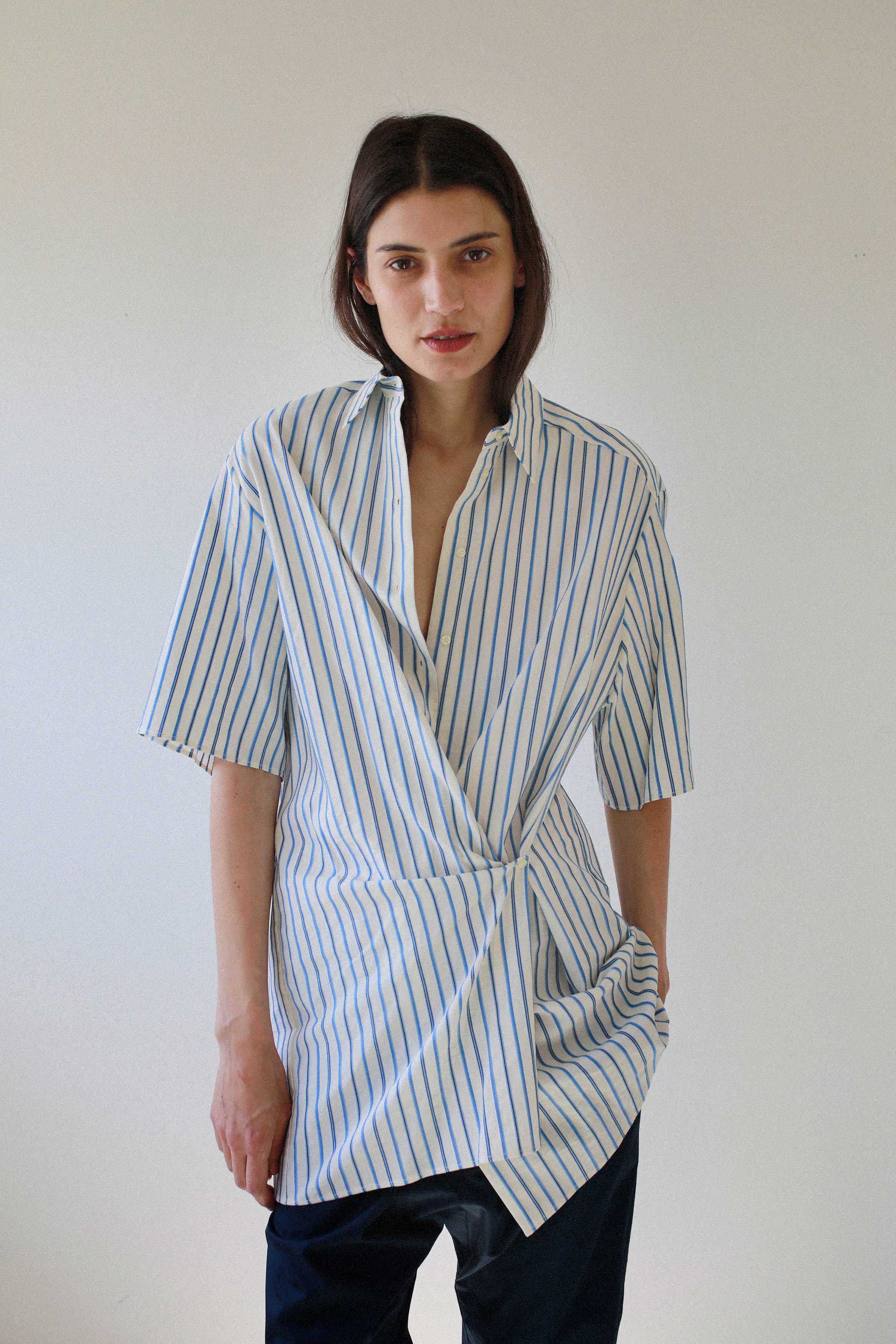 DRAPED STRIPED SHIRT