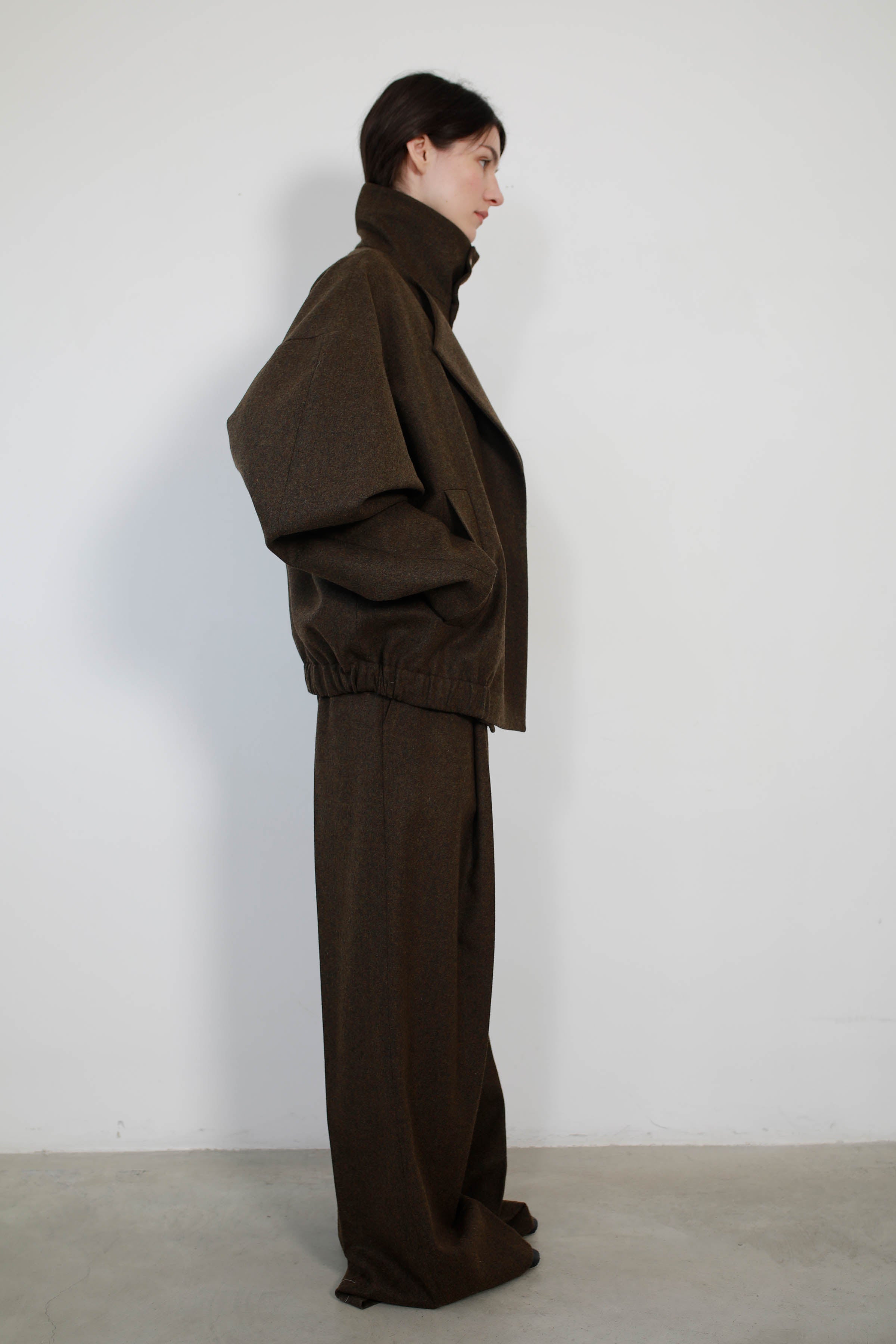 KHAKI WOOL JACKET WITH DETACHABLE COLLAR