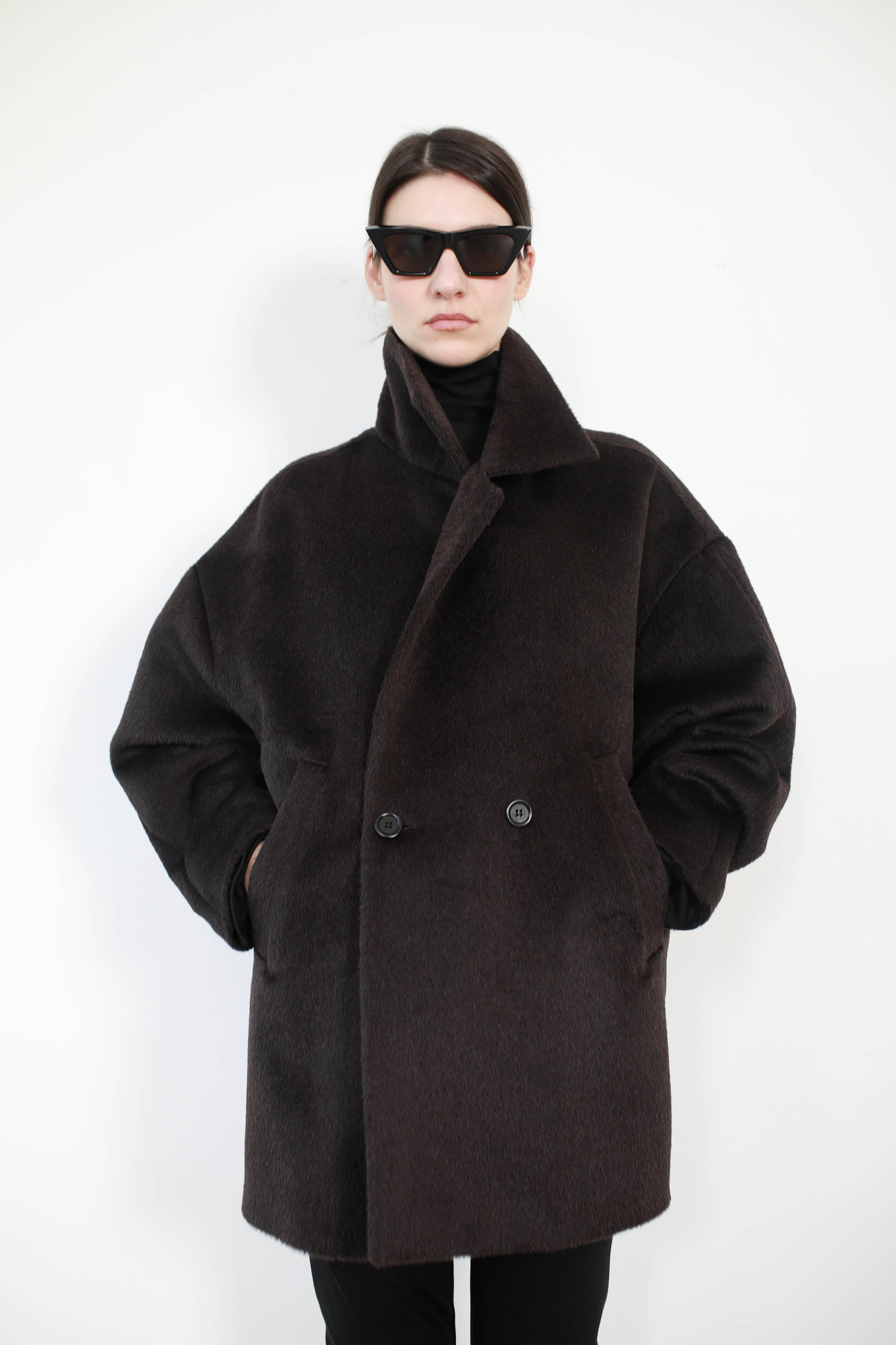 BABY ALPACA DARK BROWN OVERSIZED JACKET