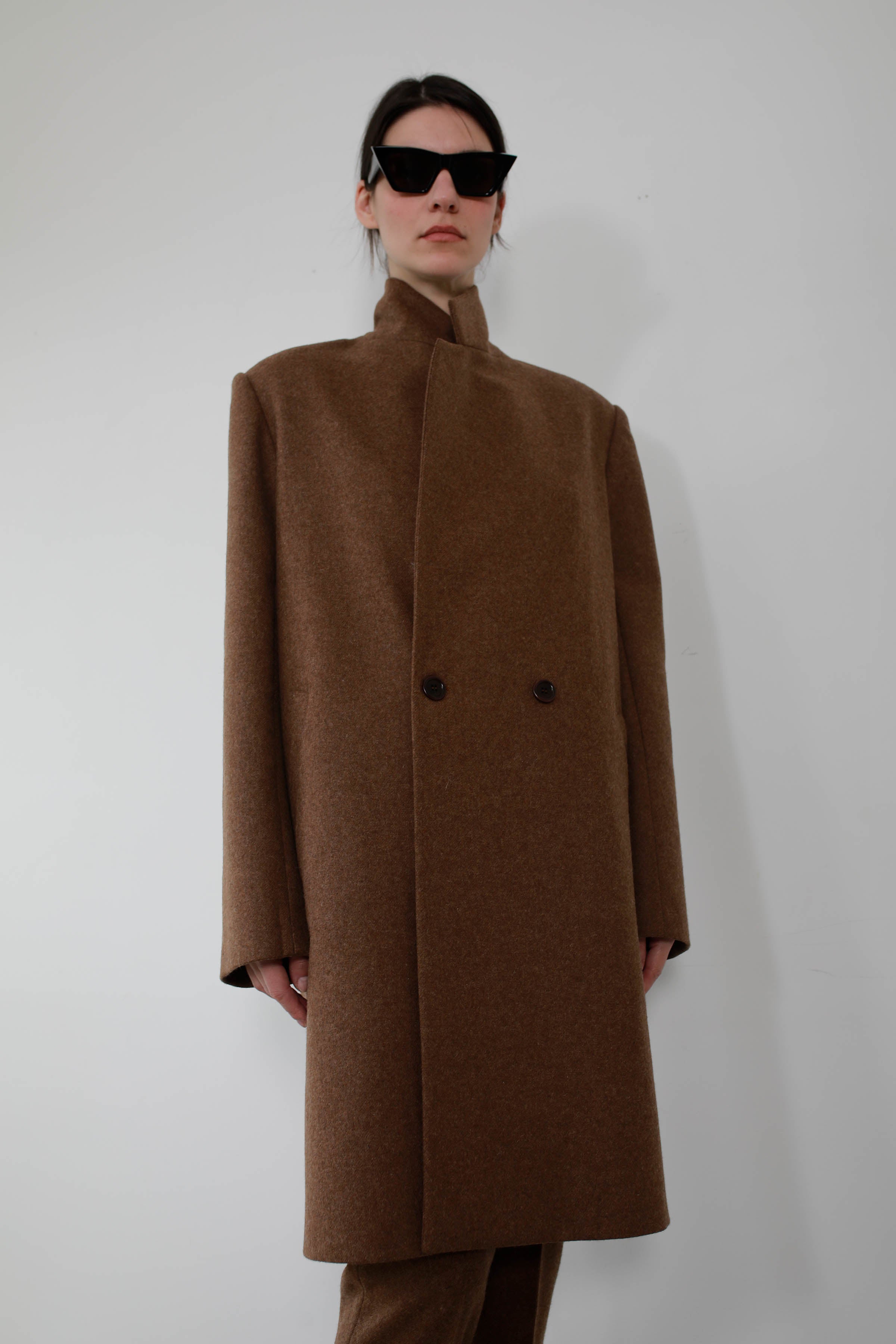 ABRIGO CORTO CRUZADO EN LANA MELANGE