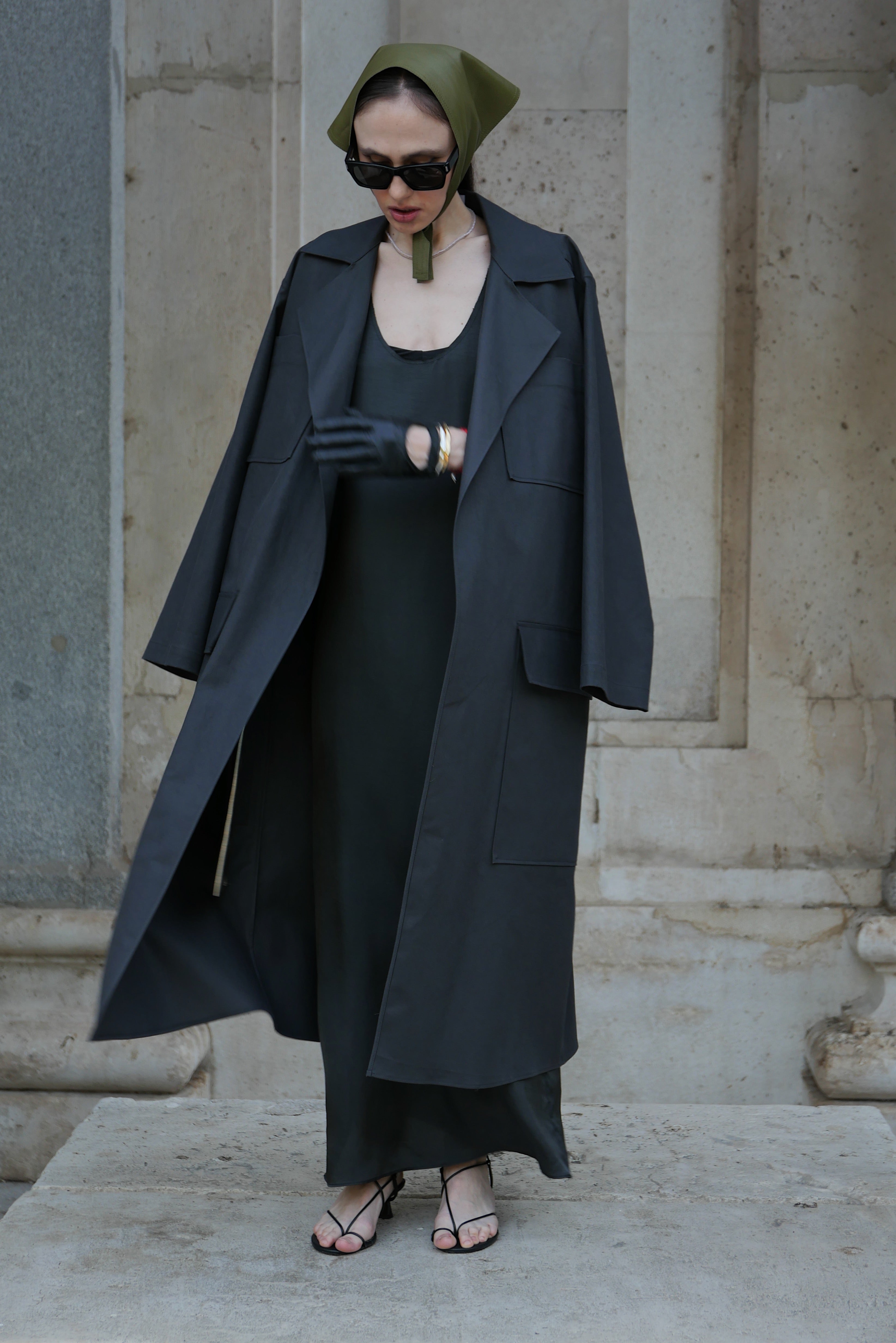 OVERSIZED ANTHRACITE MULTI-POCKET TRENCH