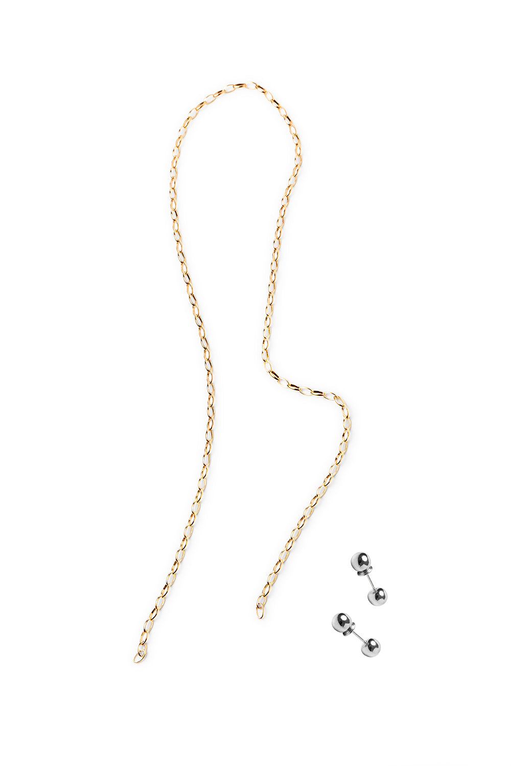 GOLD-PLATED CHAIN EARRING WITH SILVER BALL PIECE C02O P01CPx2