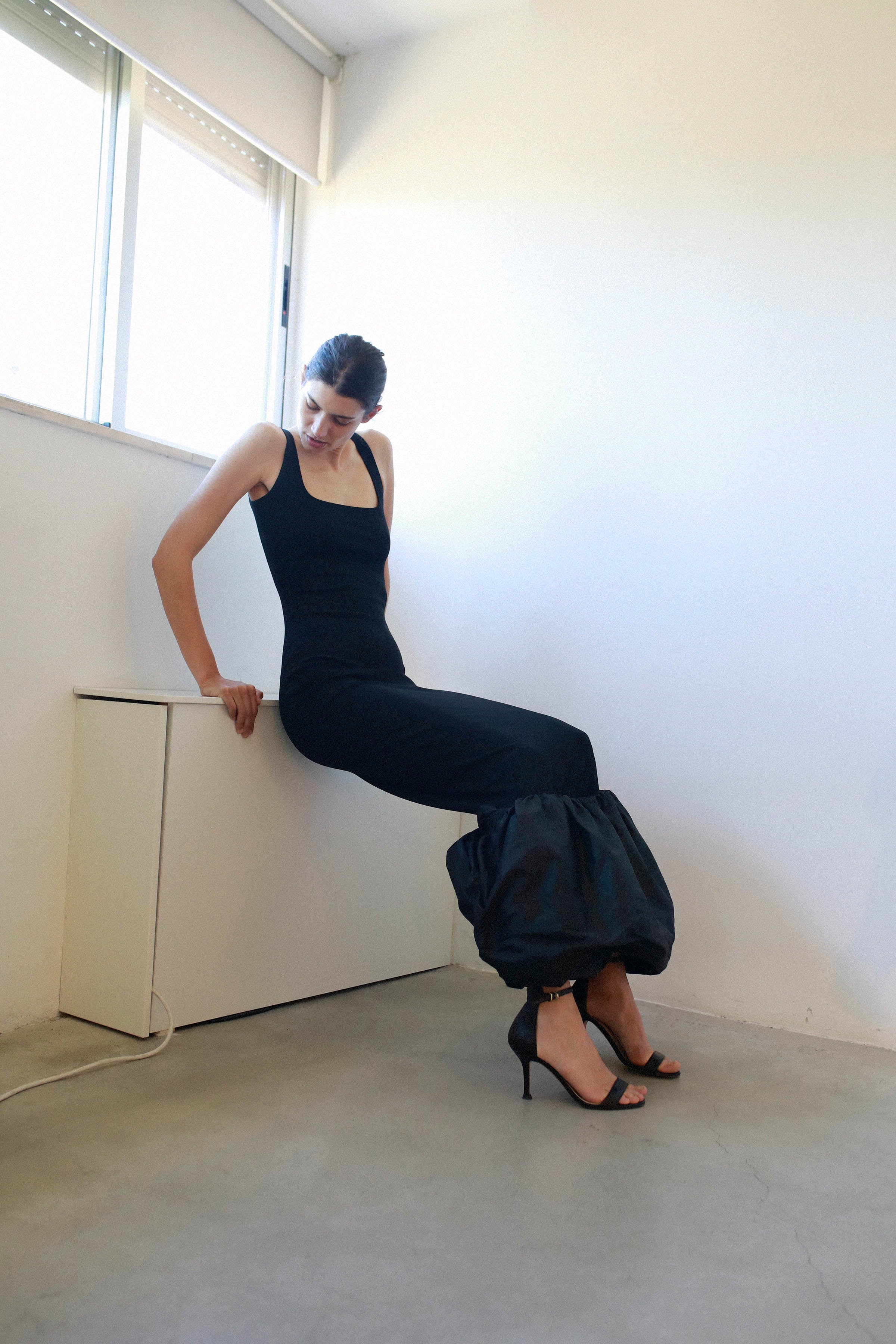 UNIQUE MODULAR PIECE in black silk