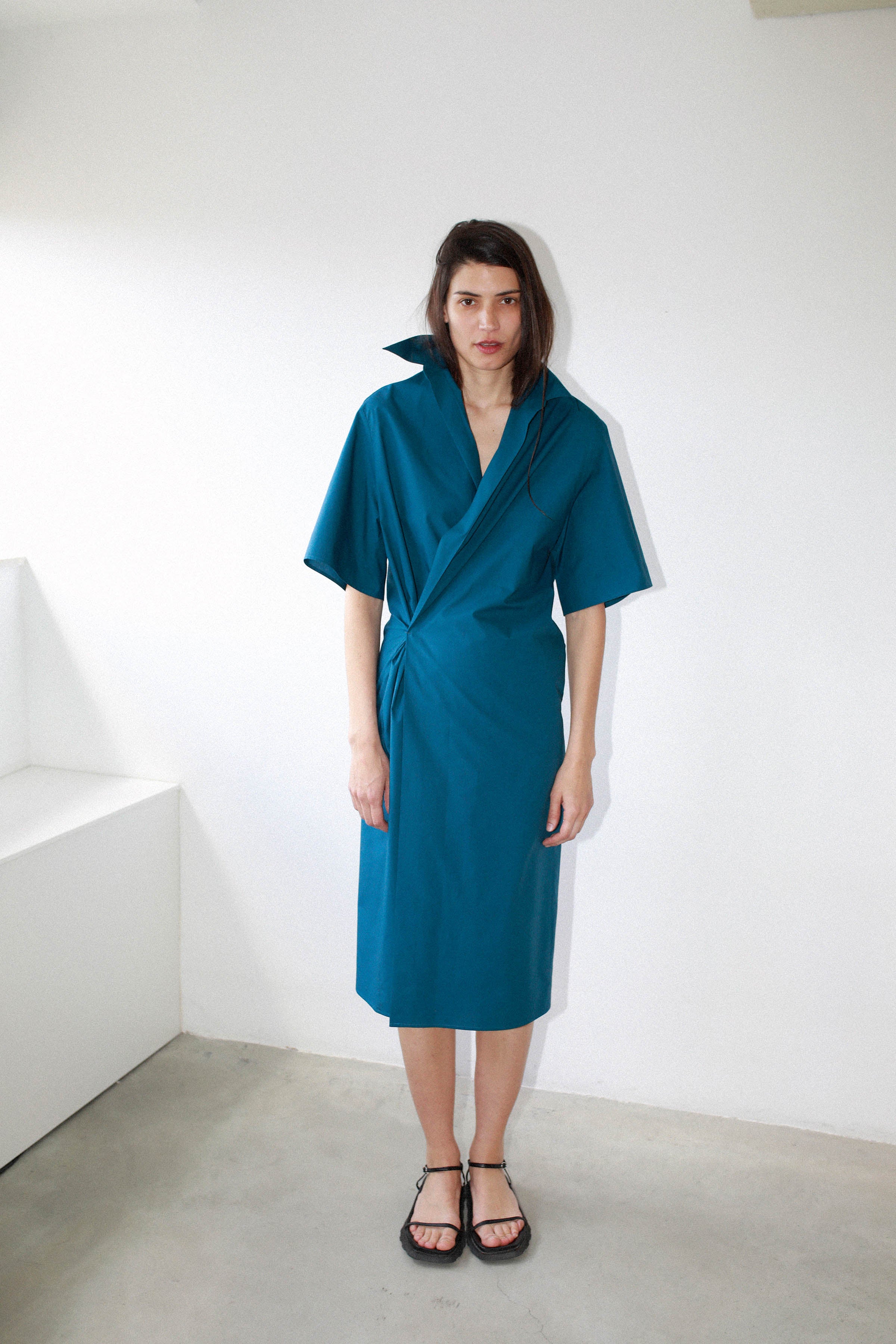 SHORT SLEEVE SHIRT DRESS in ultramarine poplin