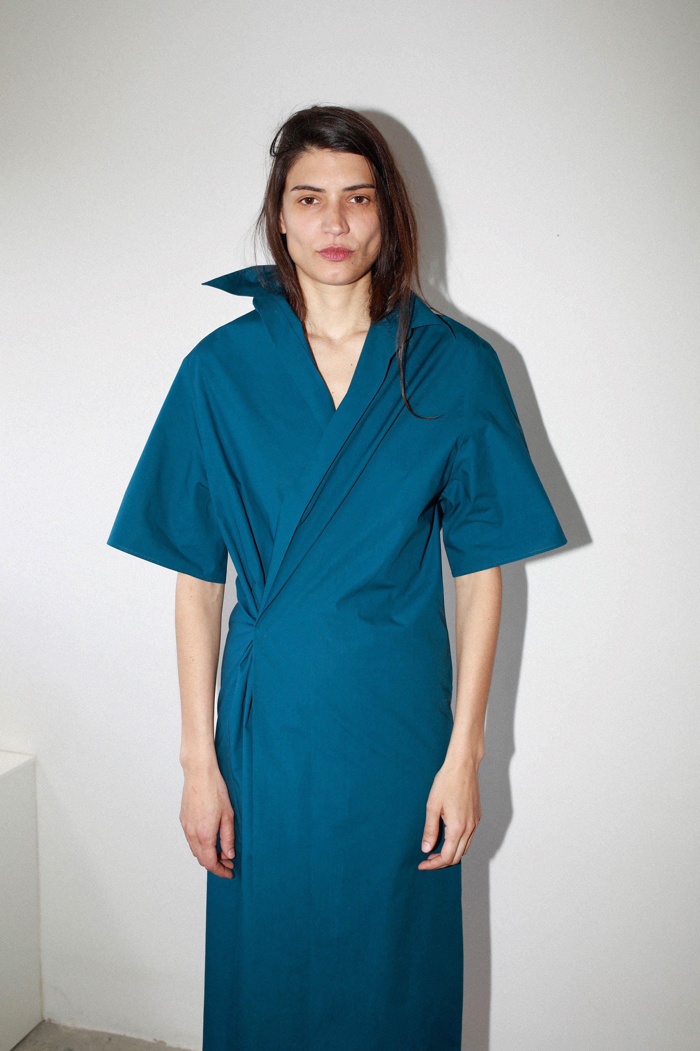 SHORT SLEEVE SHIRT DRESS in ultramarine poplin