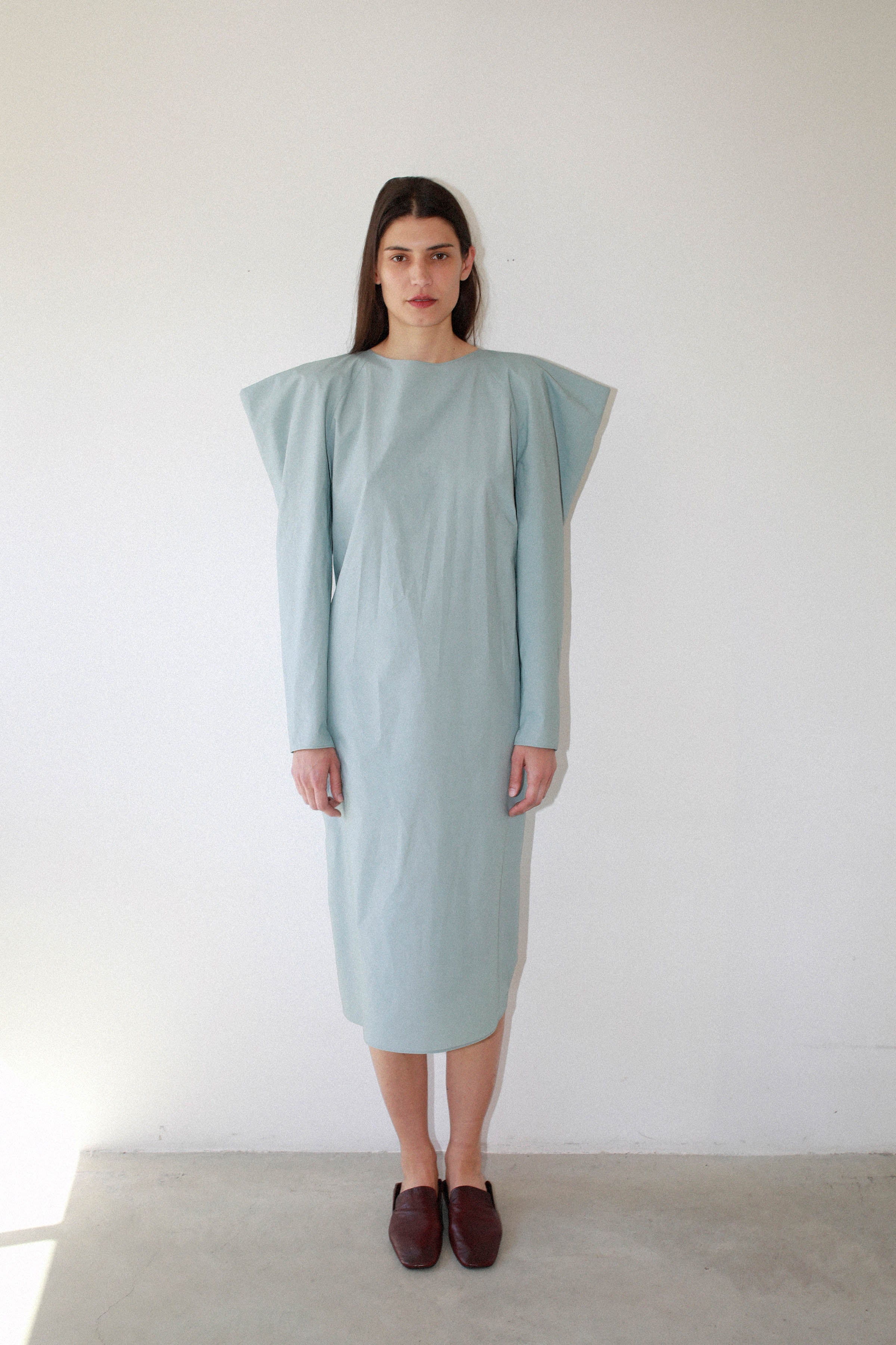 TRENCH DRESS WITH PUFF SLEEVES