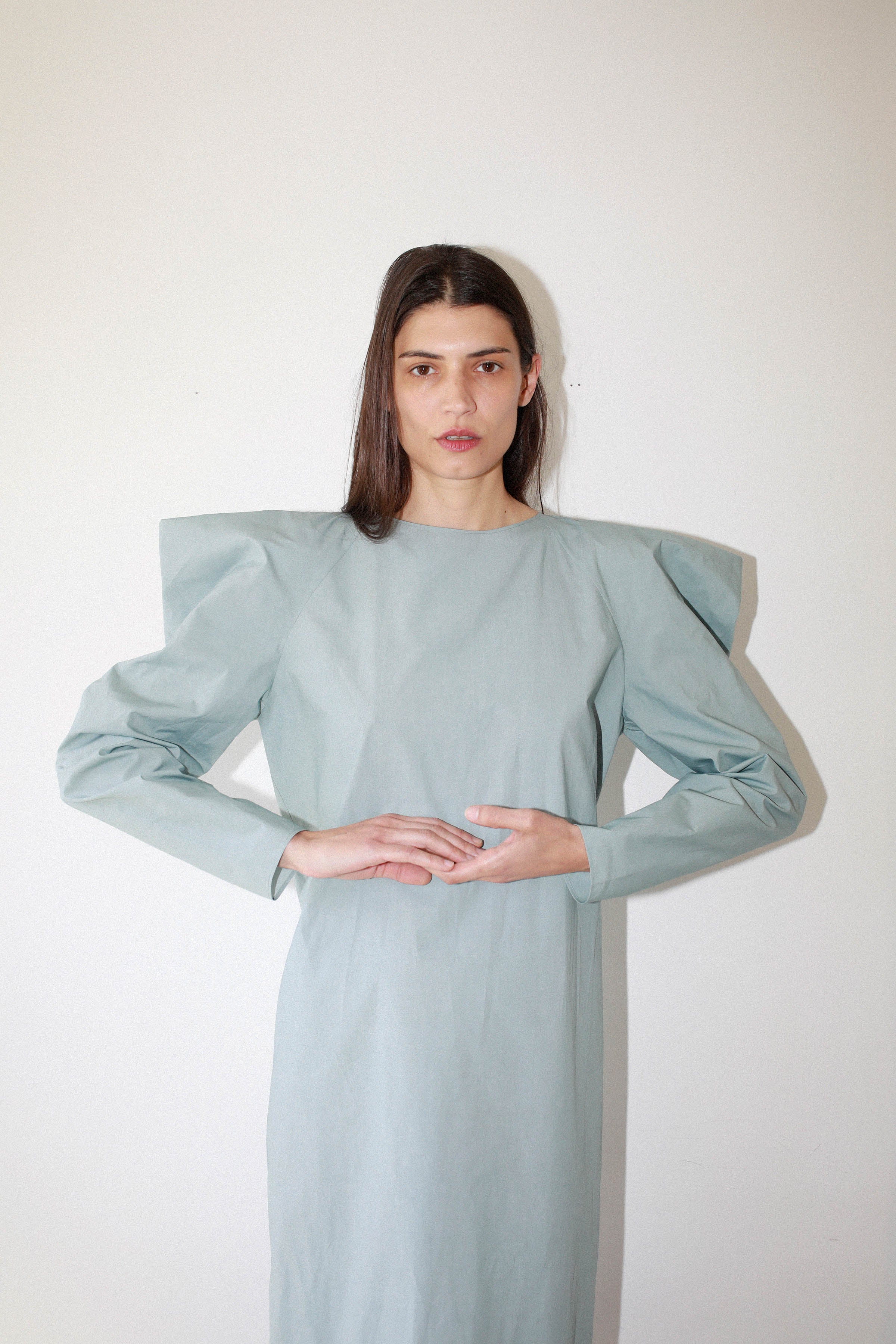 TRENCH DRESS WITH PUFF SLEEVES