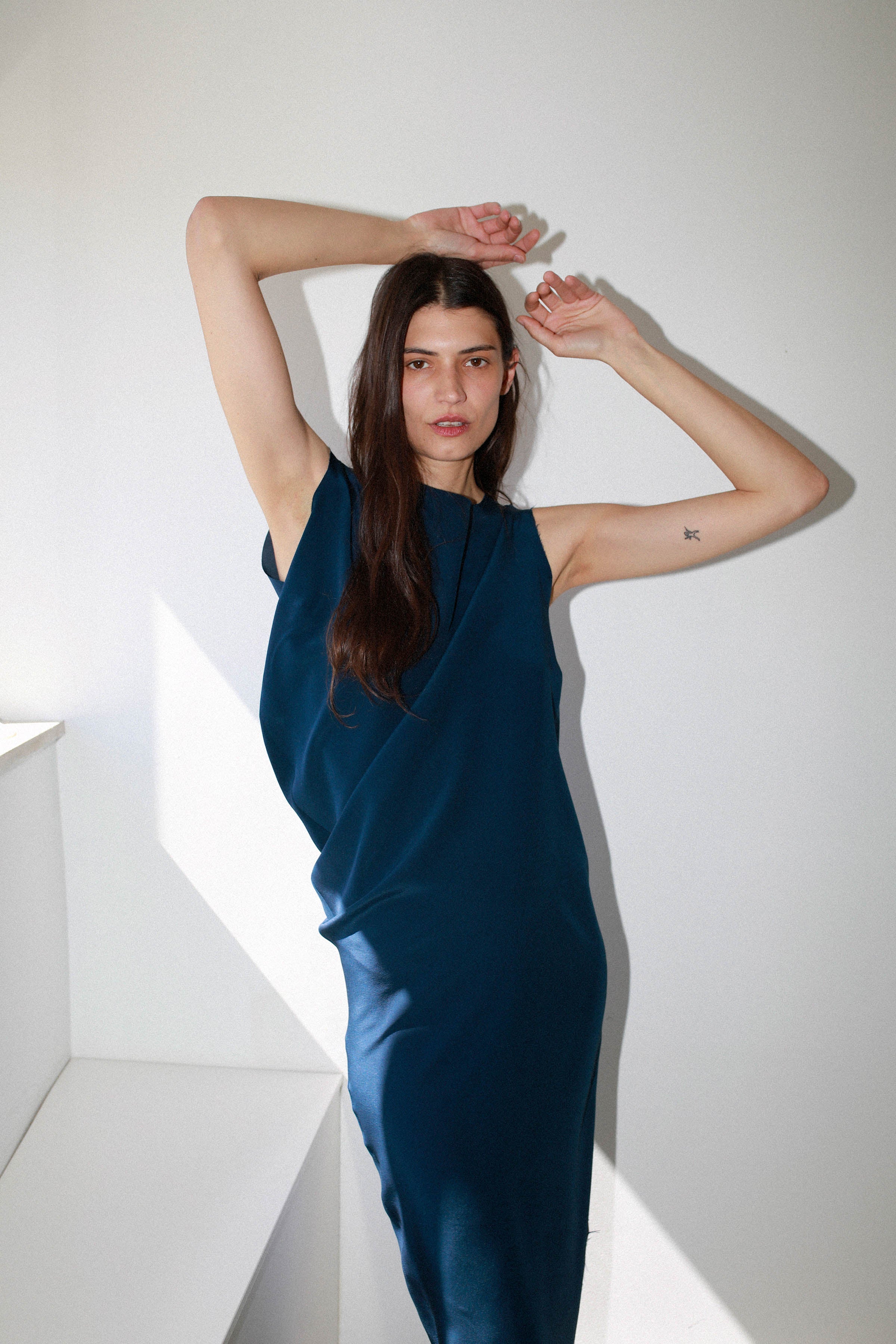 DRAPED DRESS in ultramarine silk