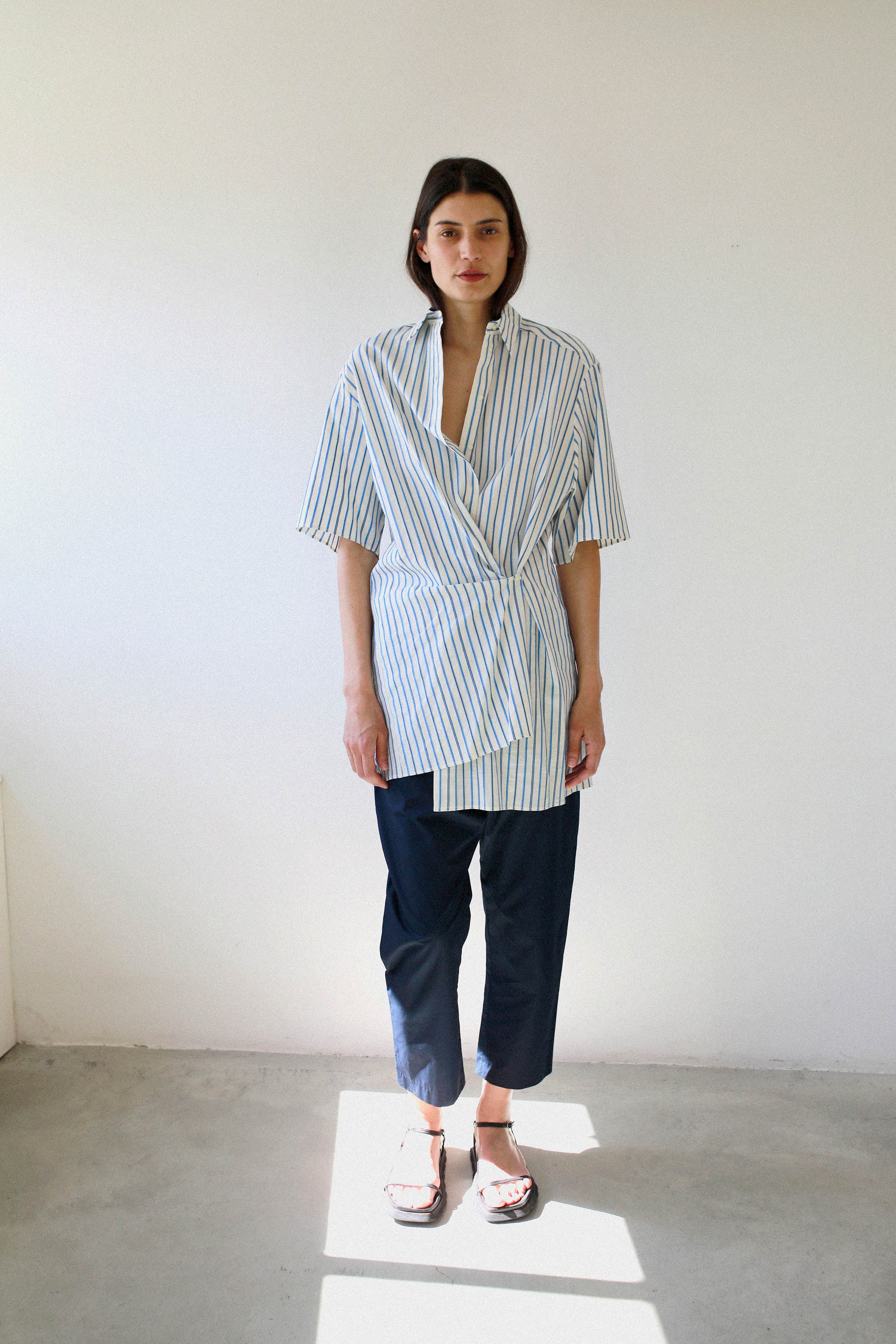 DRAPED STRIPED SHIRT