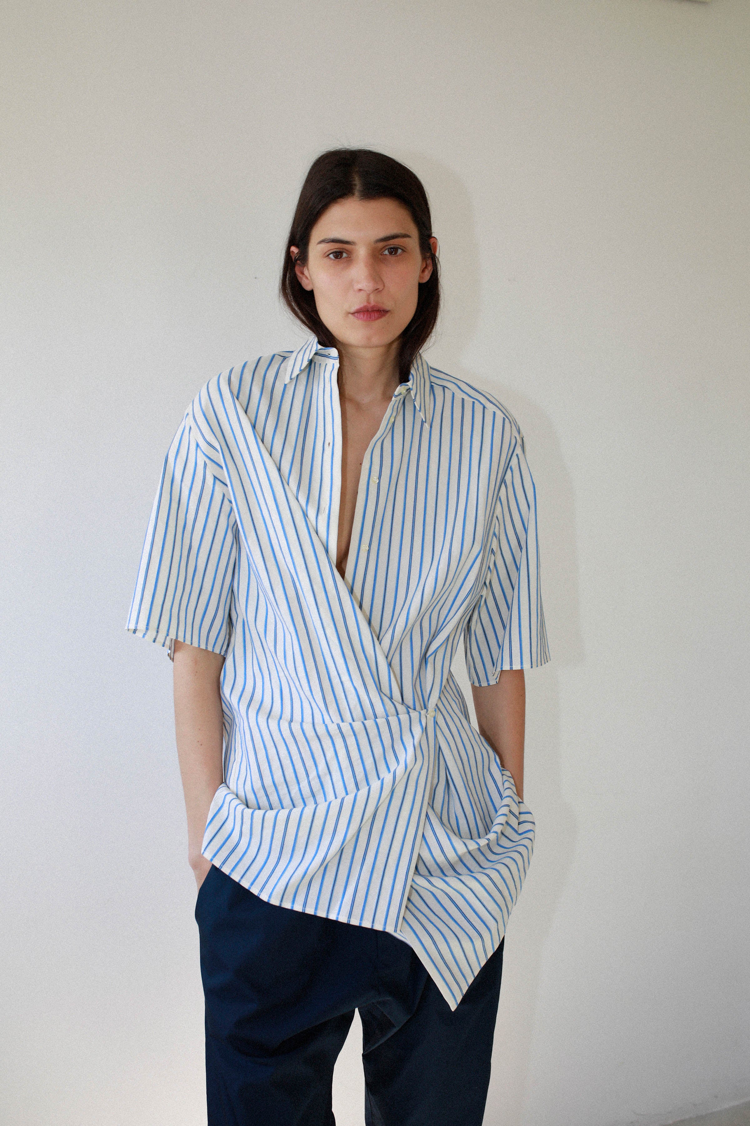 DRAPED STRIPED SHIRT