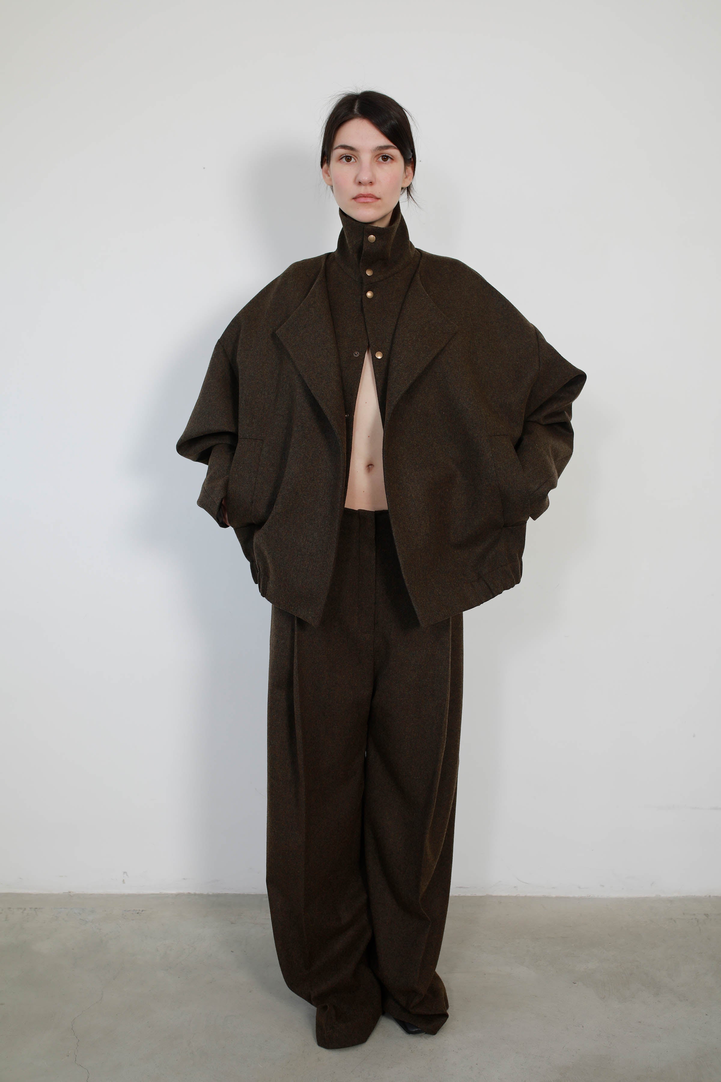 CAZADORA CON CUELLO DESMONTABLE LANA CAQUI