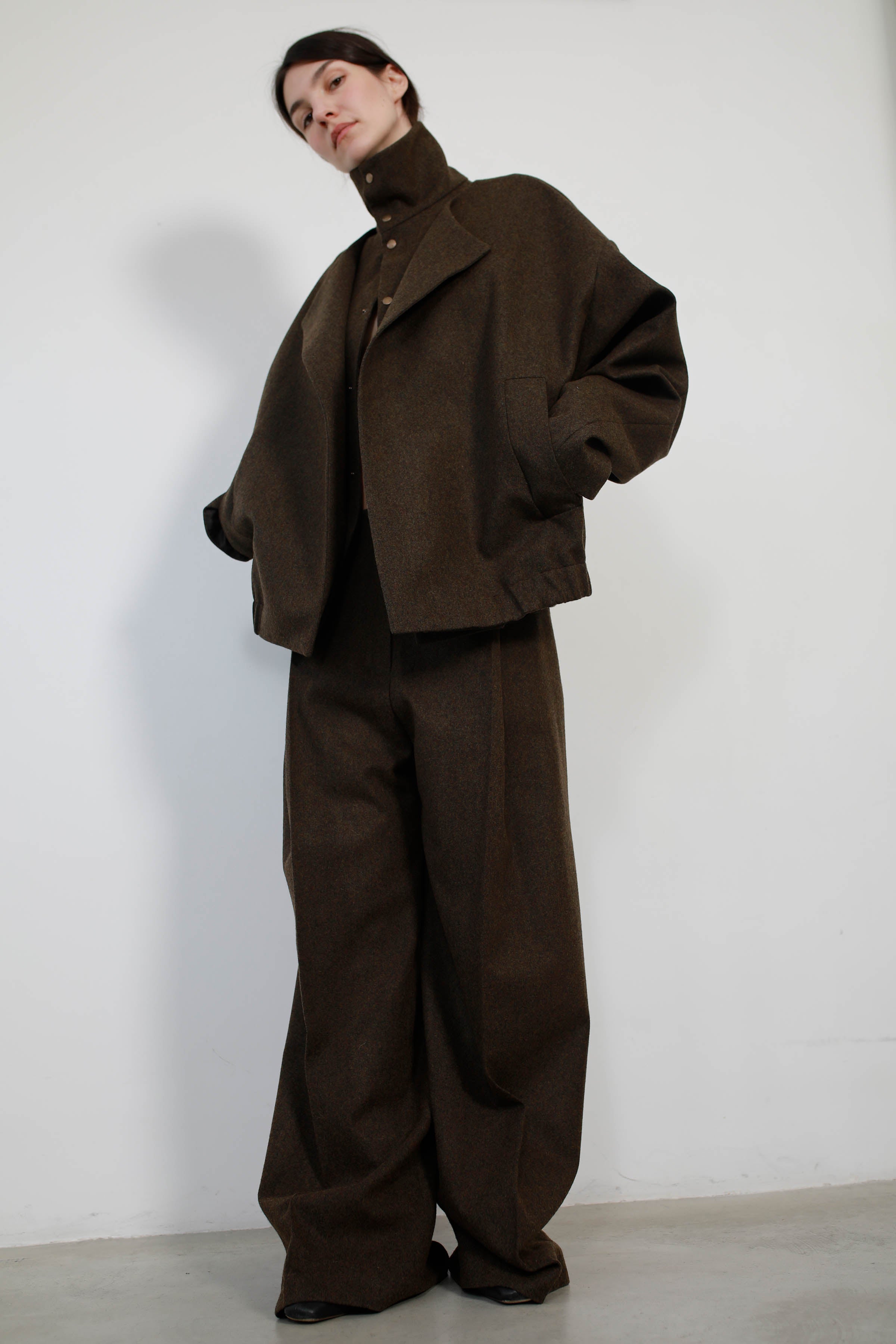 CAZADORA CON CUELLO DESMONTABLE LANA CAQUI