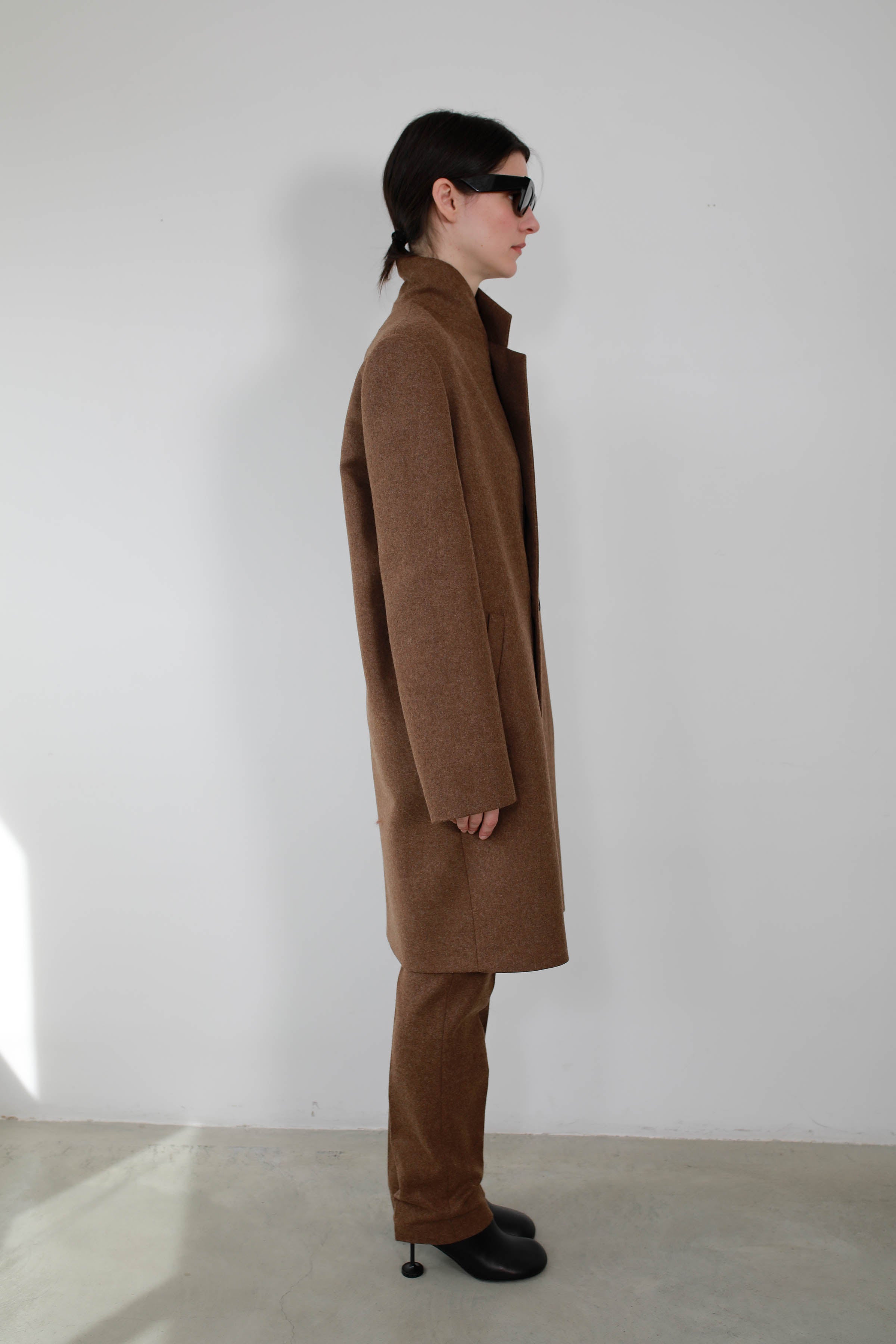 ABRIGO CORTO CRUZADO EN LANA MELANGE