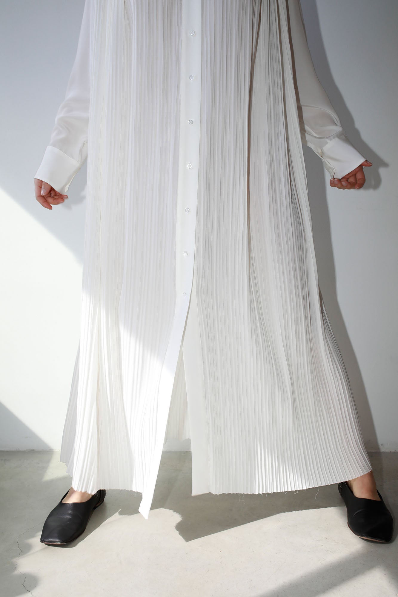 PLEATED SILK SHIRT DRESS