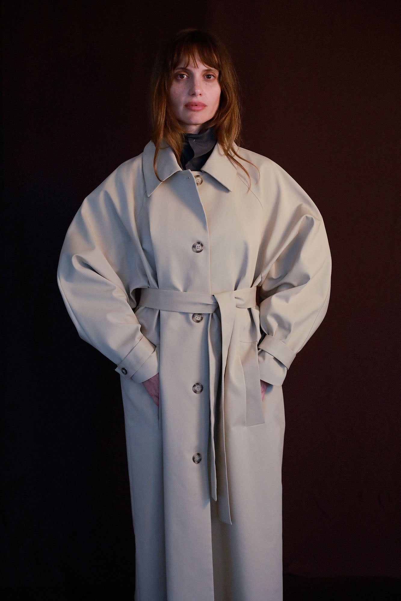 OVERSIZE TRENCH COAT WITH RANGLAN SLEEVE, BEIGE COLOR